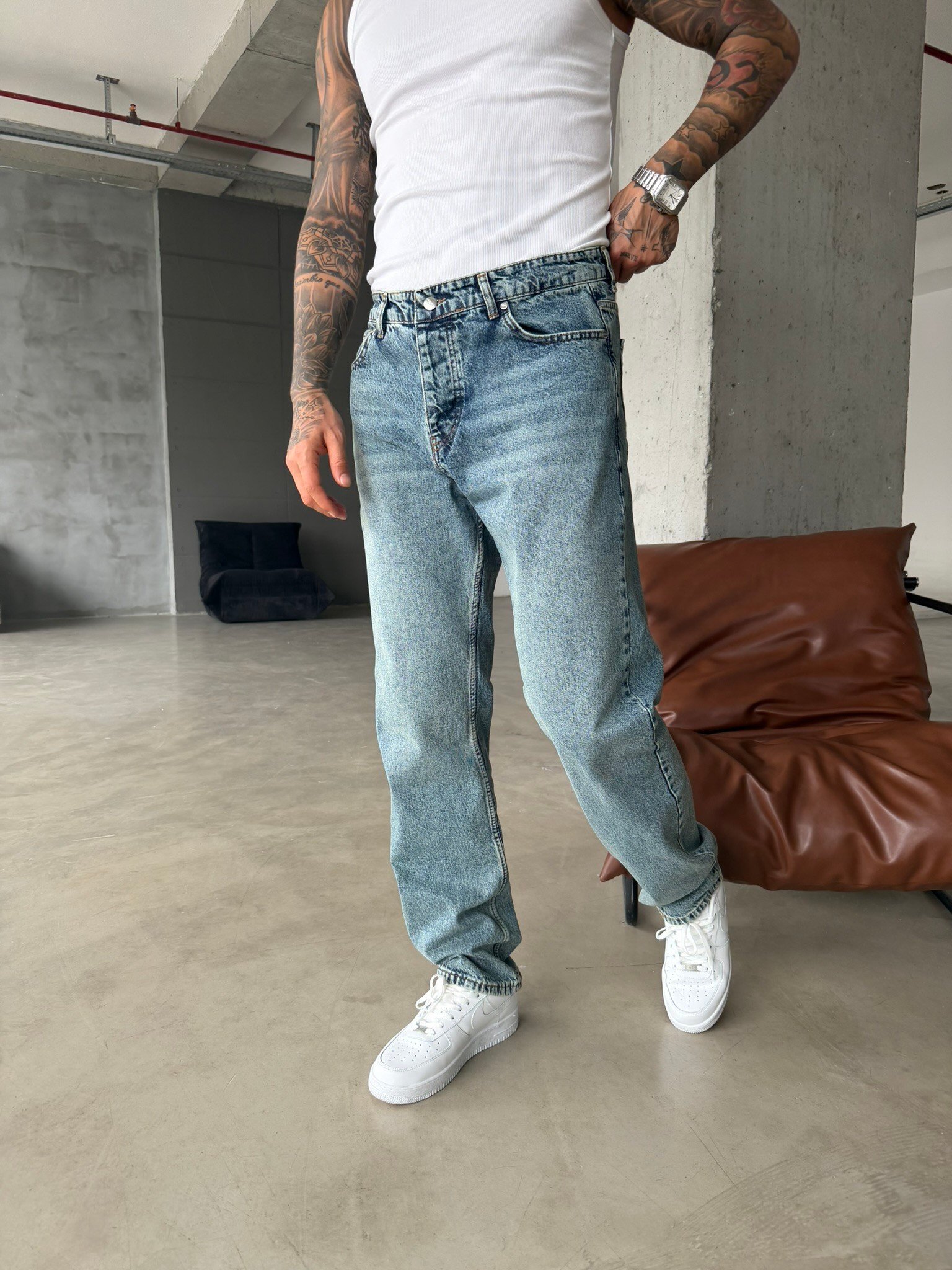 Premium Düz Basic Baggy Fit Pantolon - İndigo