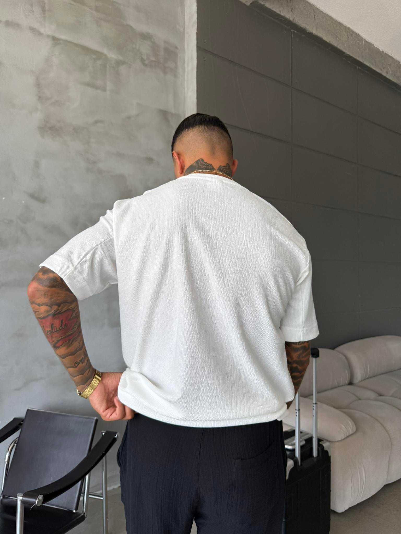 Premium Fitil Detaylı T-Shirt - Beyaz