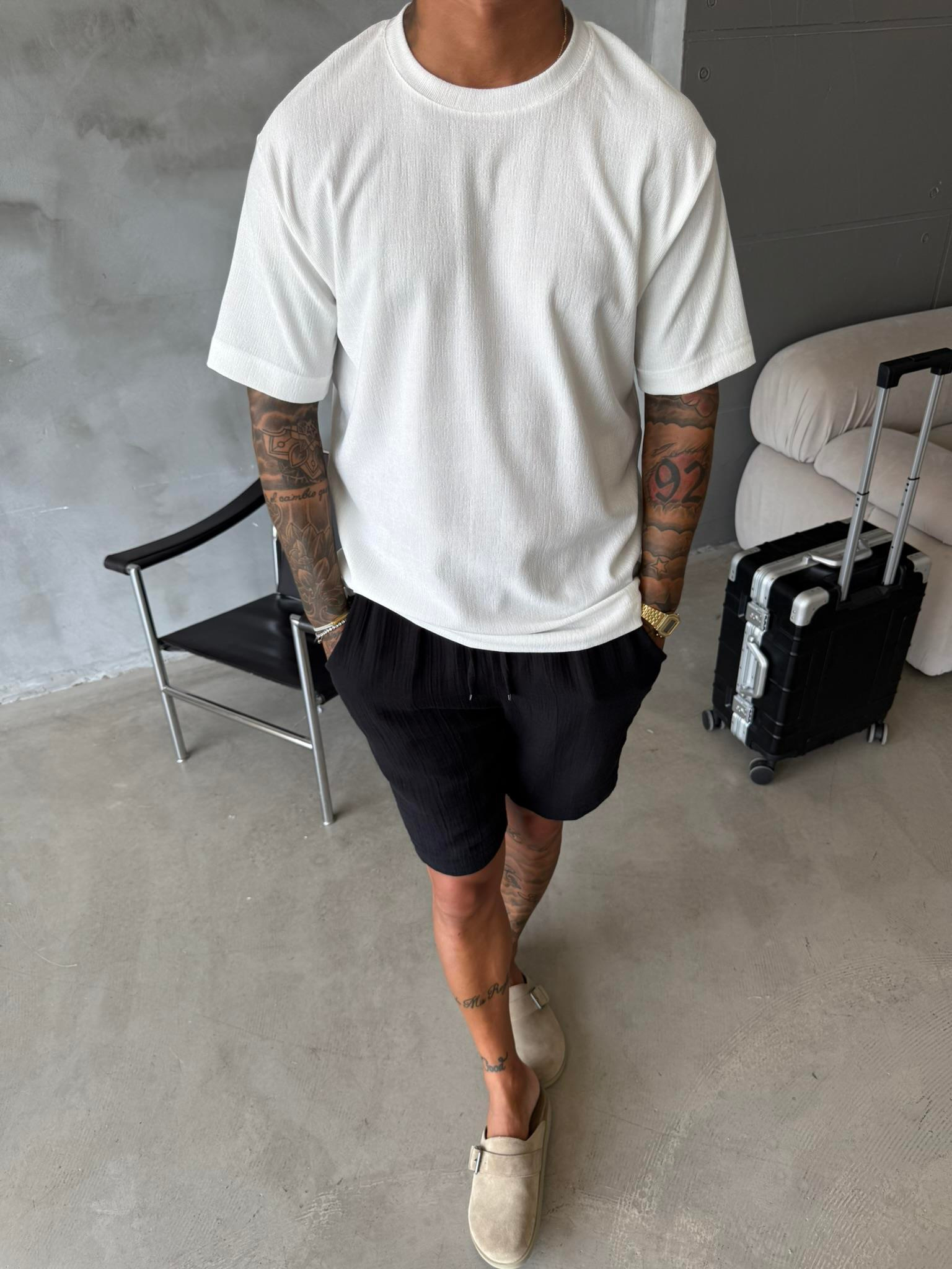 Premium Fitil Detaylı T-Shirt - Beyaz