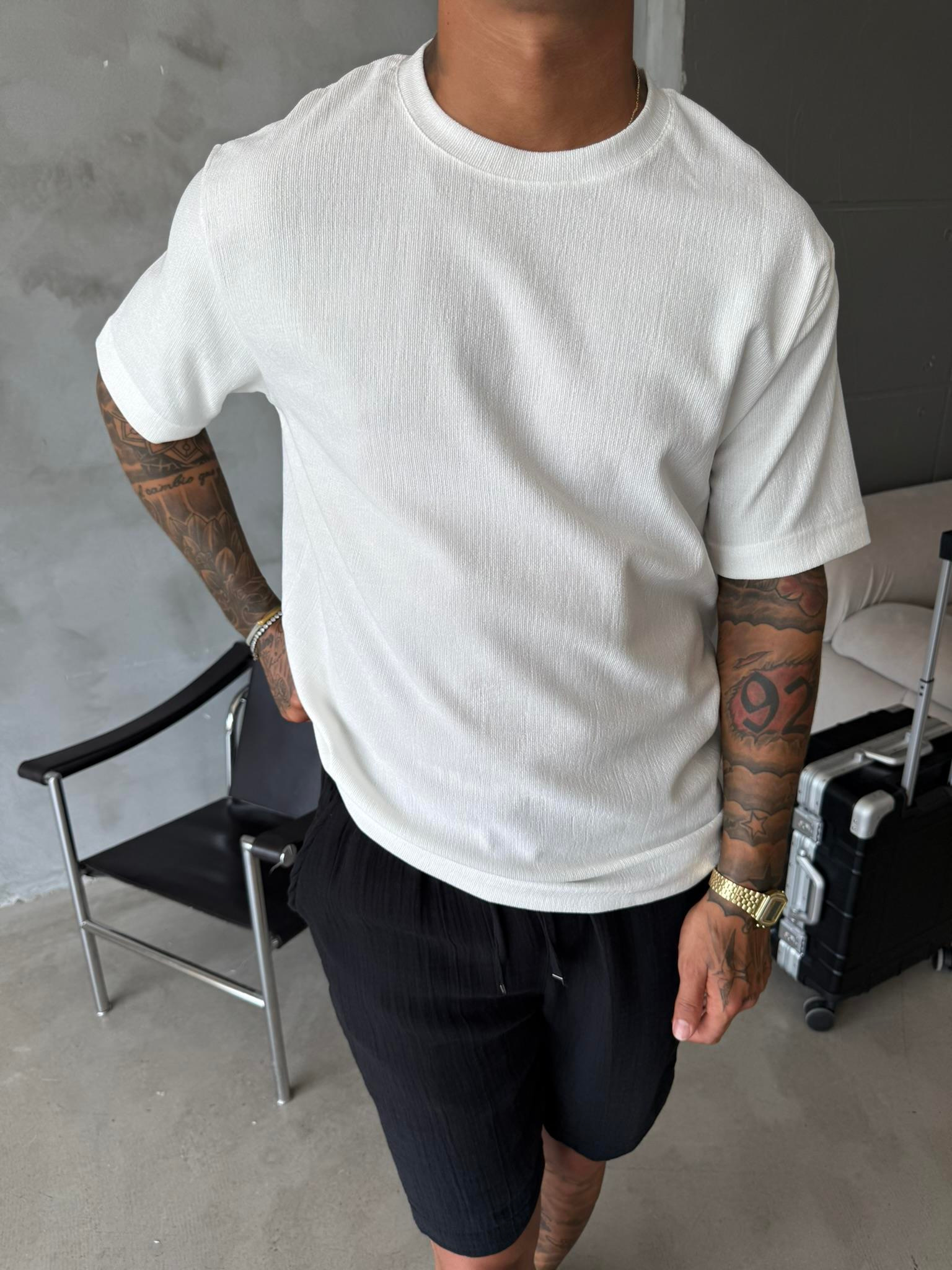 Premium Fitil Detaylı T-Shirt - Beyaz