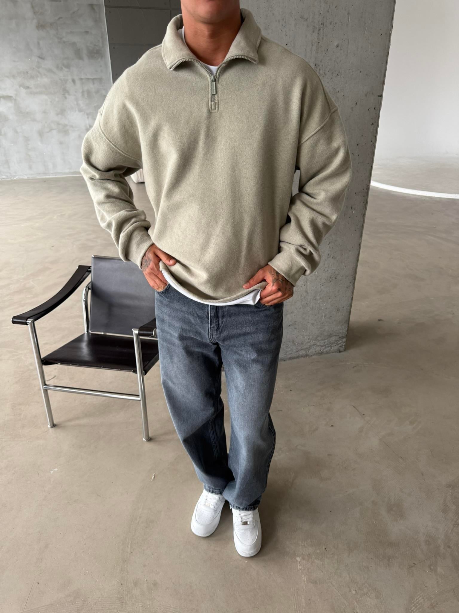 Premium Half Zip Sweat - Bej