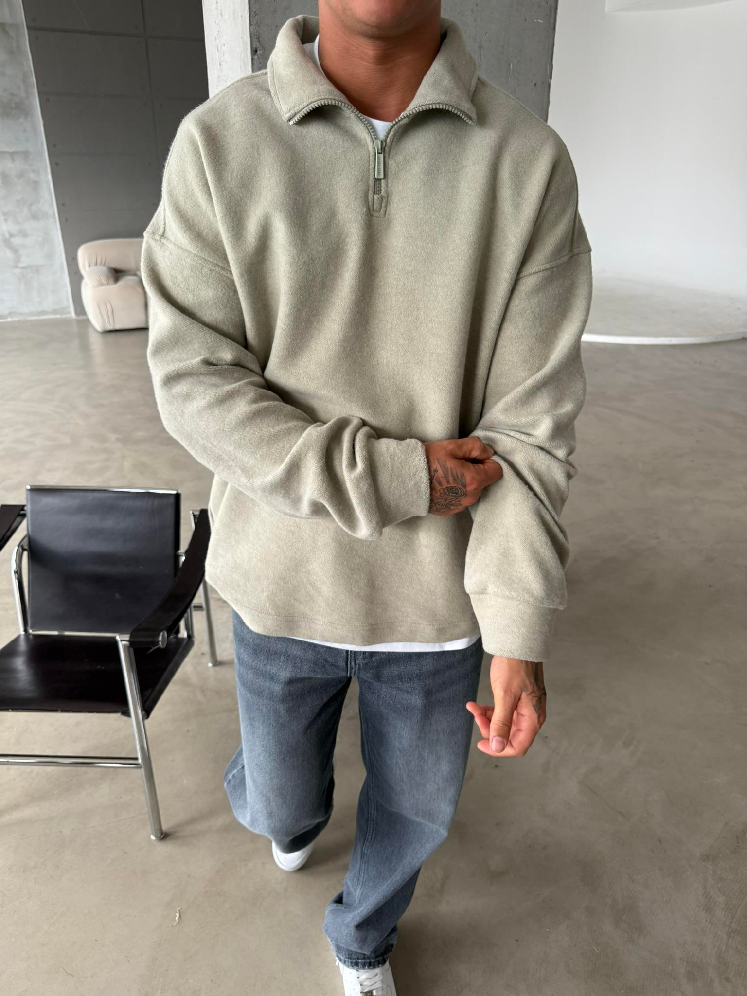 Premium Half Zip Sweat - Bej