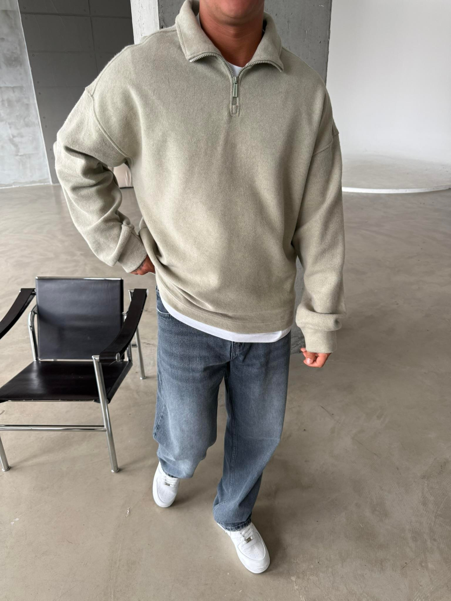 Premium Half Zip Sweat - Bej