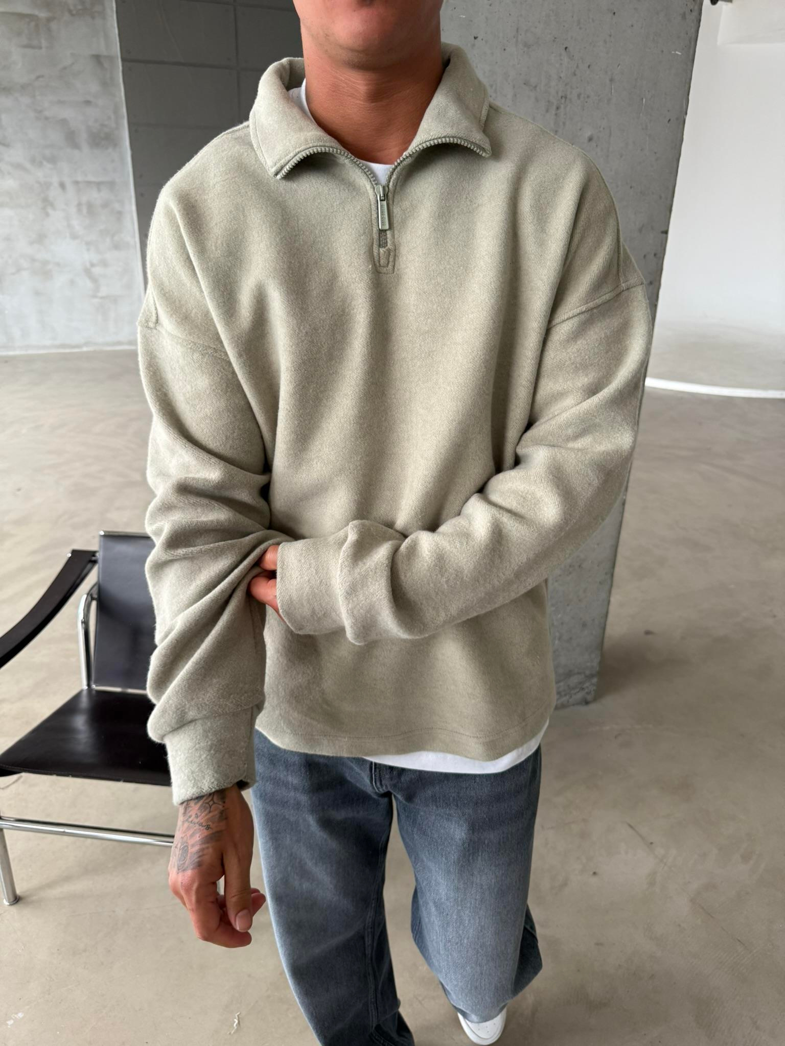 Premium Half Zip Sweat - Bej