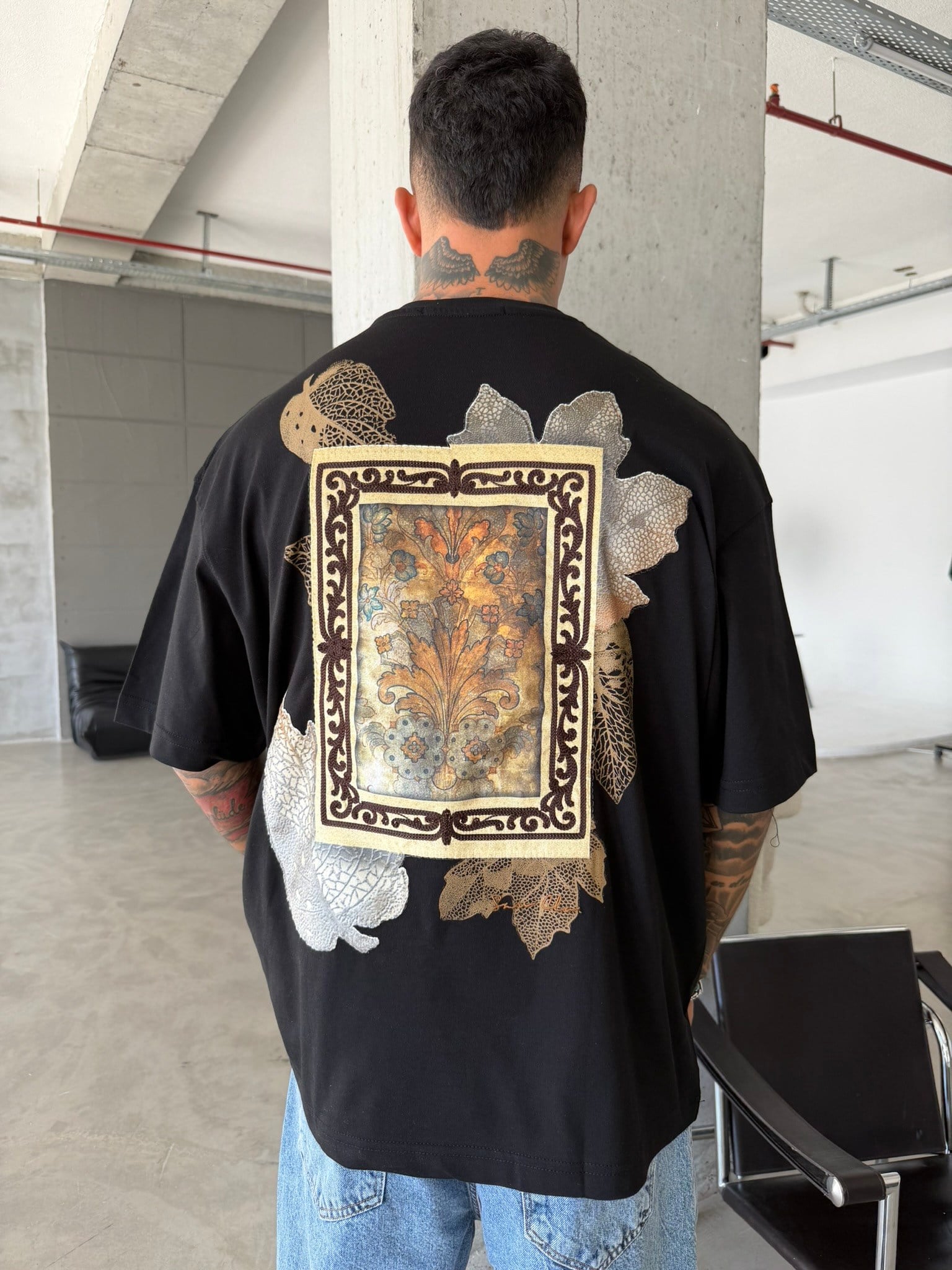 Premium İşleme Desening T-Shirt - Siyah