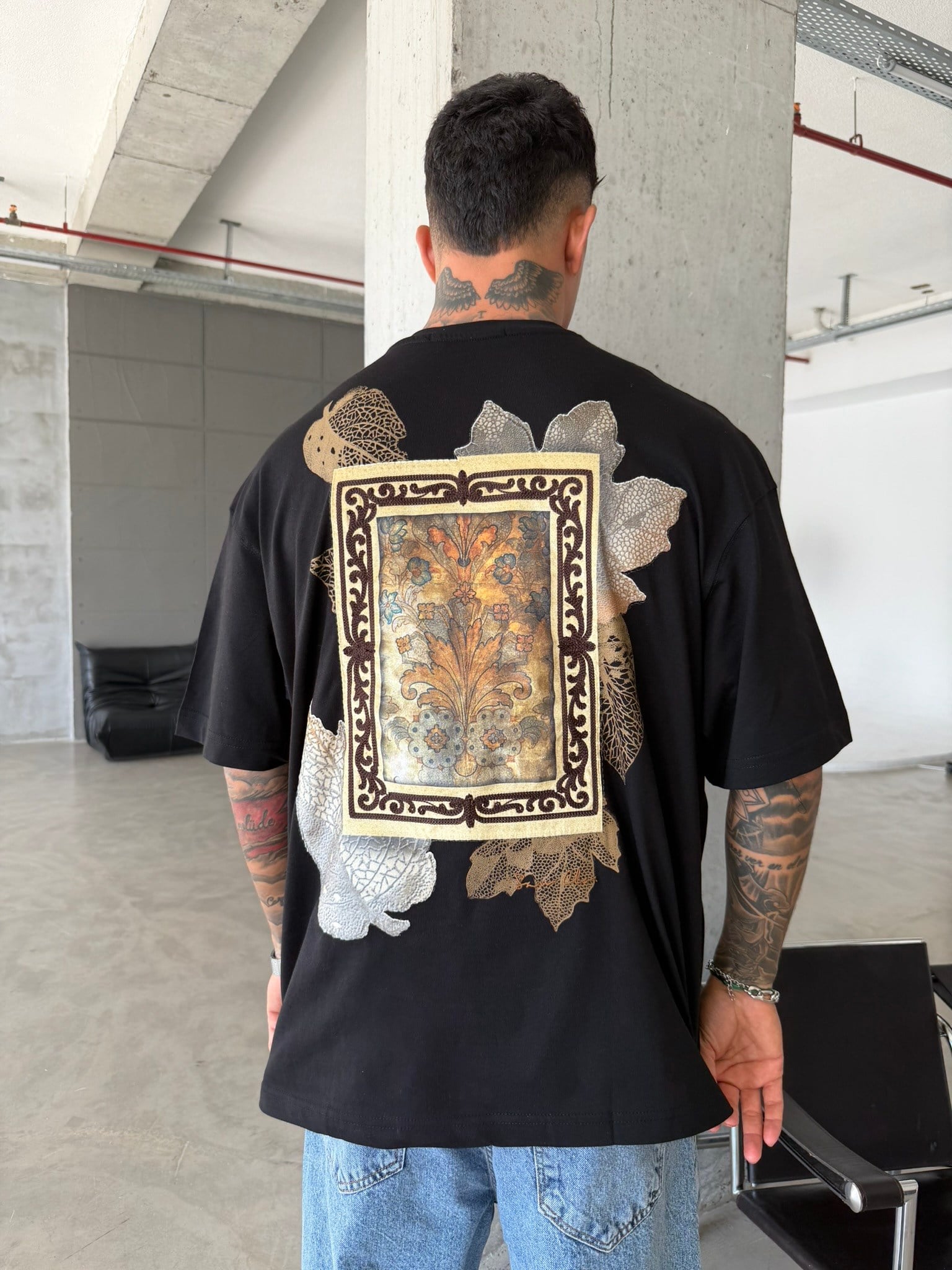 Premium İşleme Desening T-Shirt - Siyah