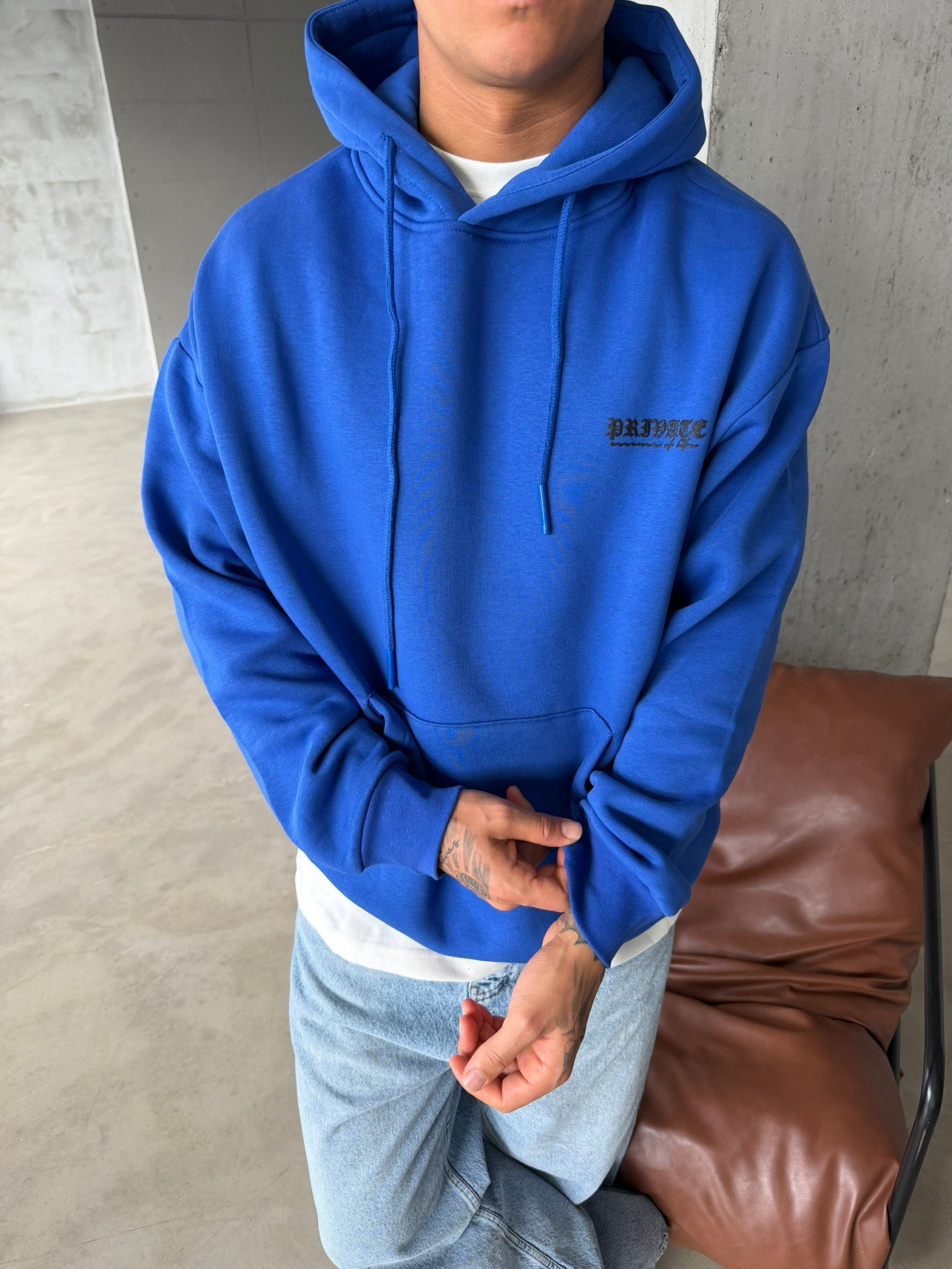 Premium Kabartma Baskı Sweat - Mavi