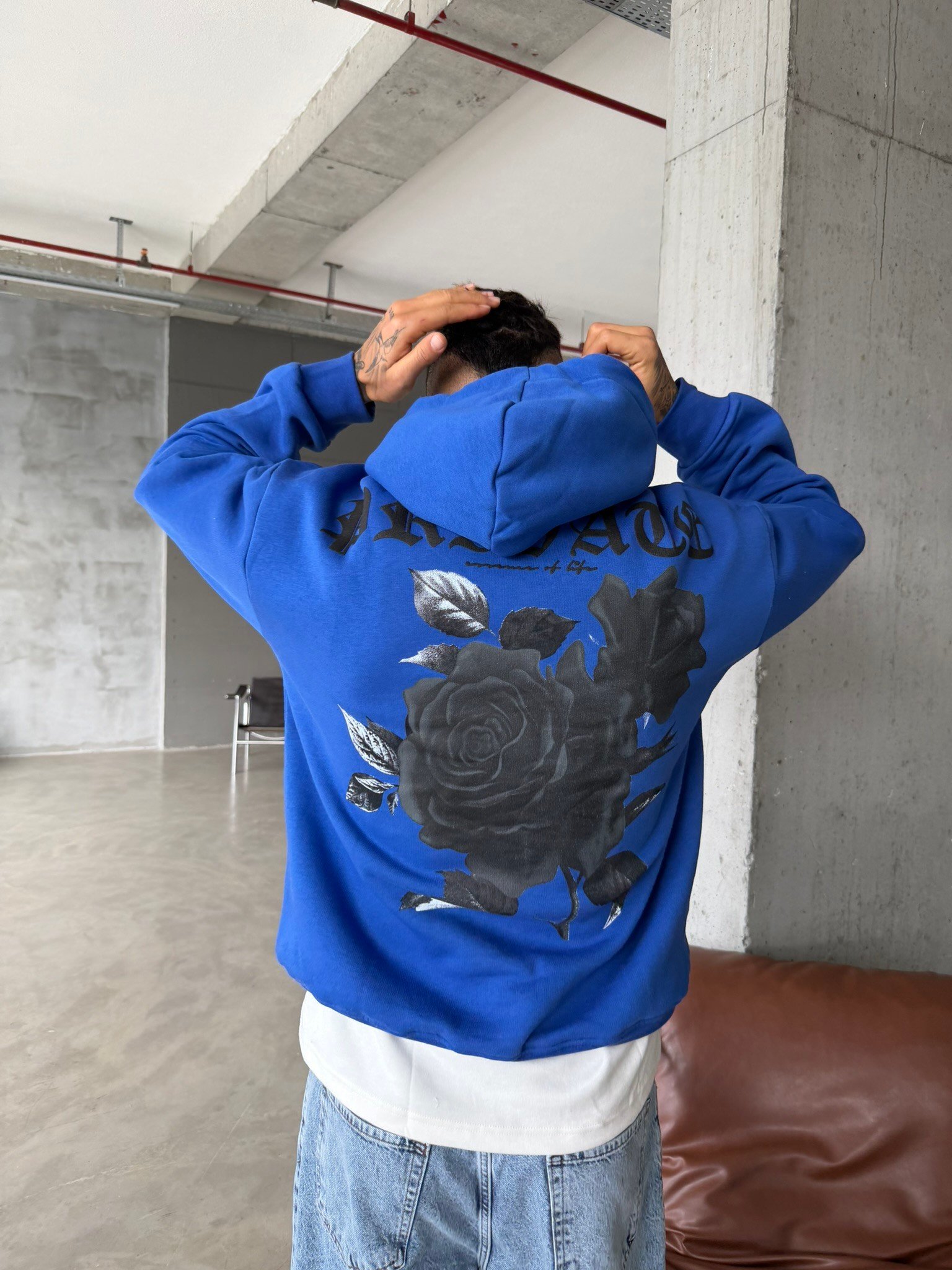 Premium Kabartma Baskı Sweat - Mavi