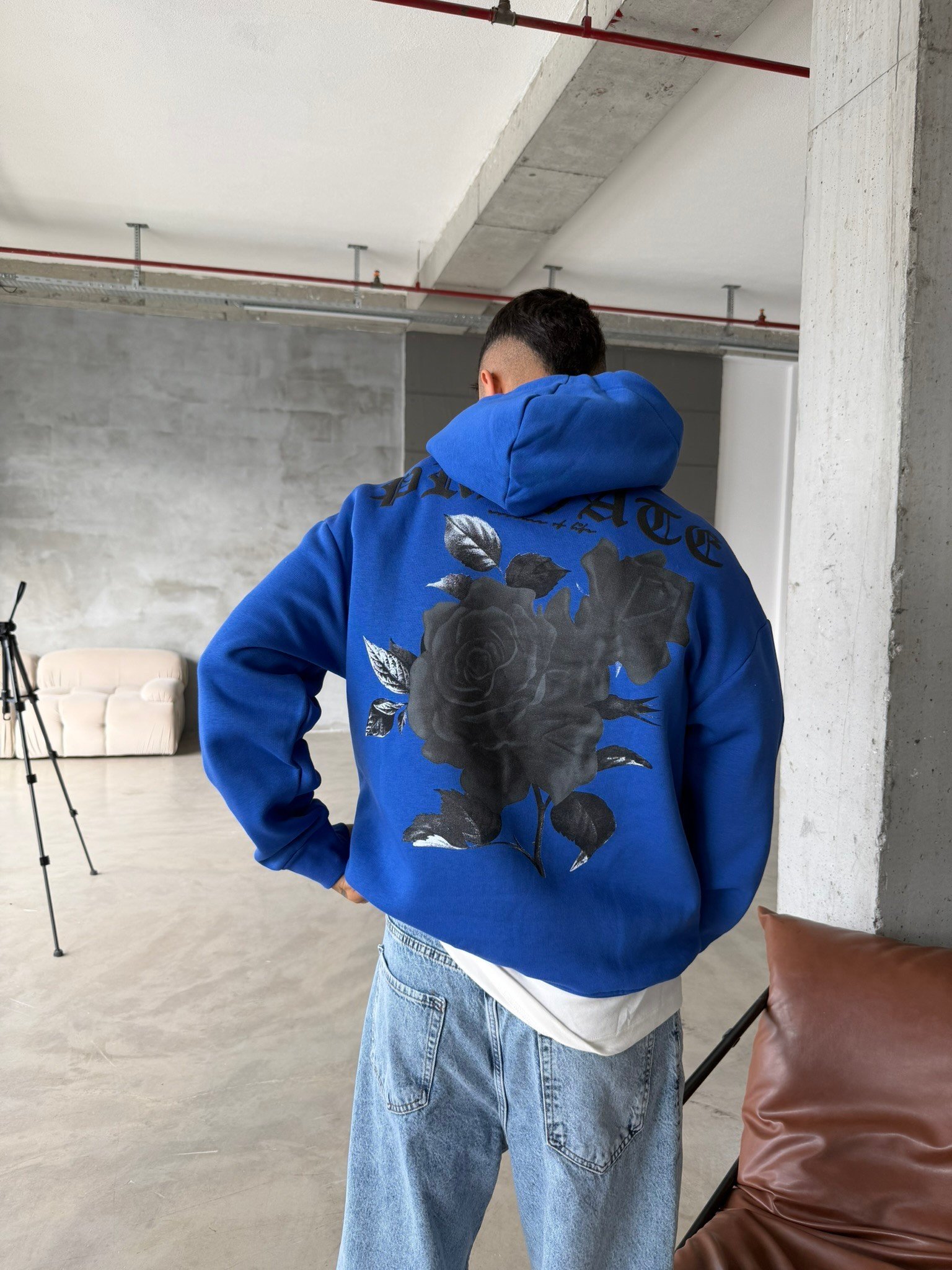 Premium Kabartma Baskı Sweat - Mavi