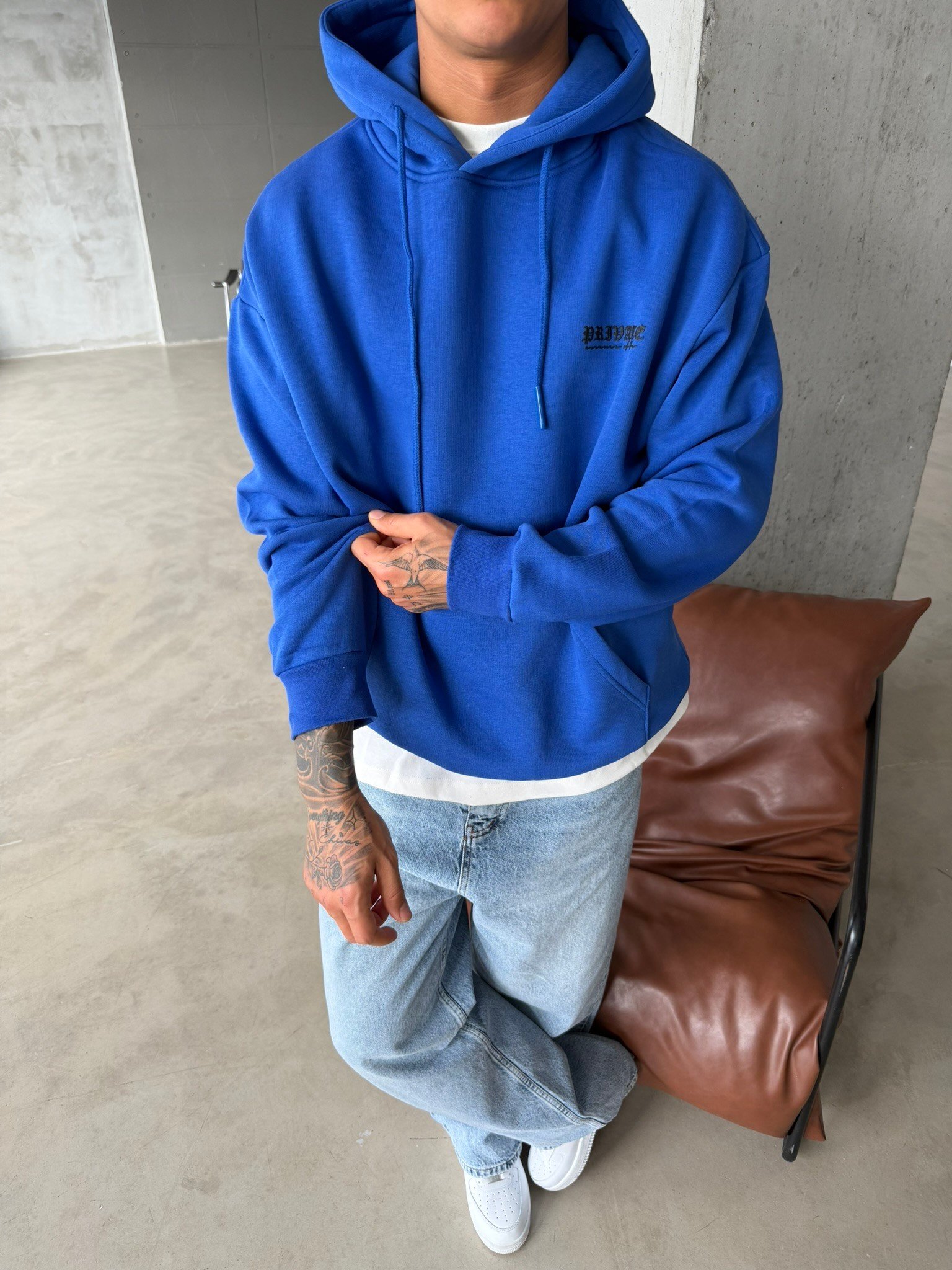 Premium Kabartma Baskı Sweat - Mavi