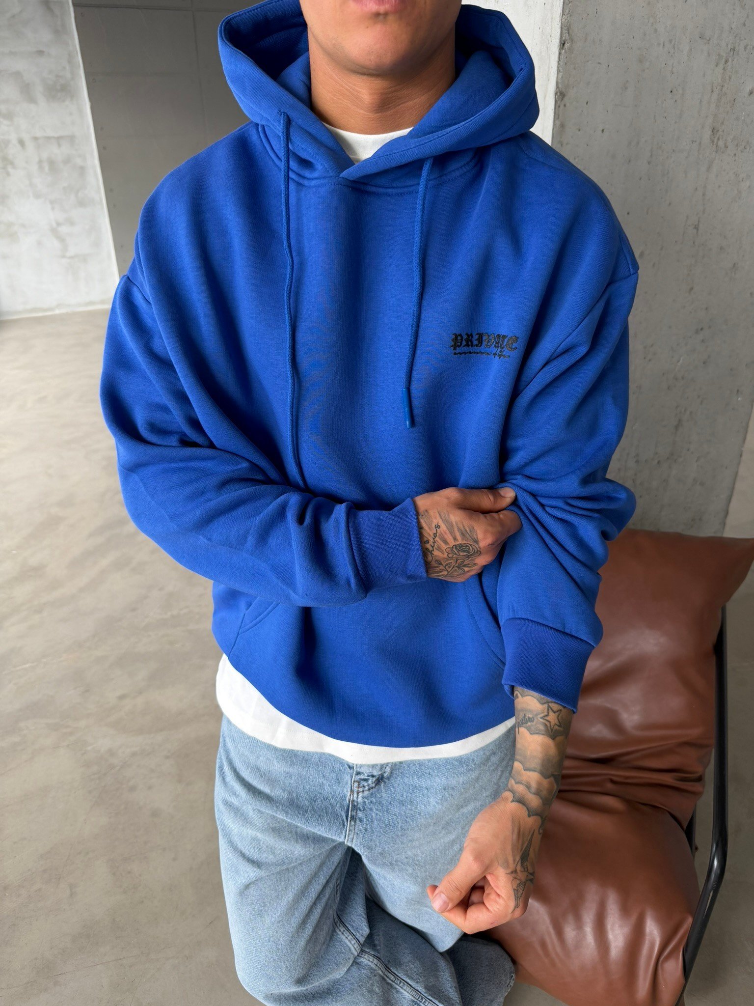 Premium Kabartma Baskı Sweat - Mavi