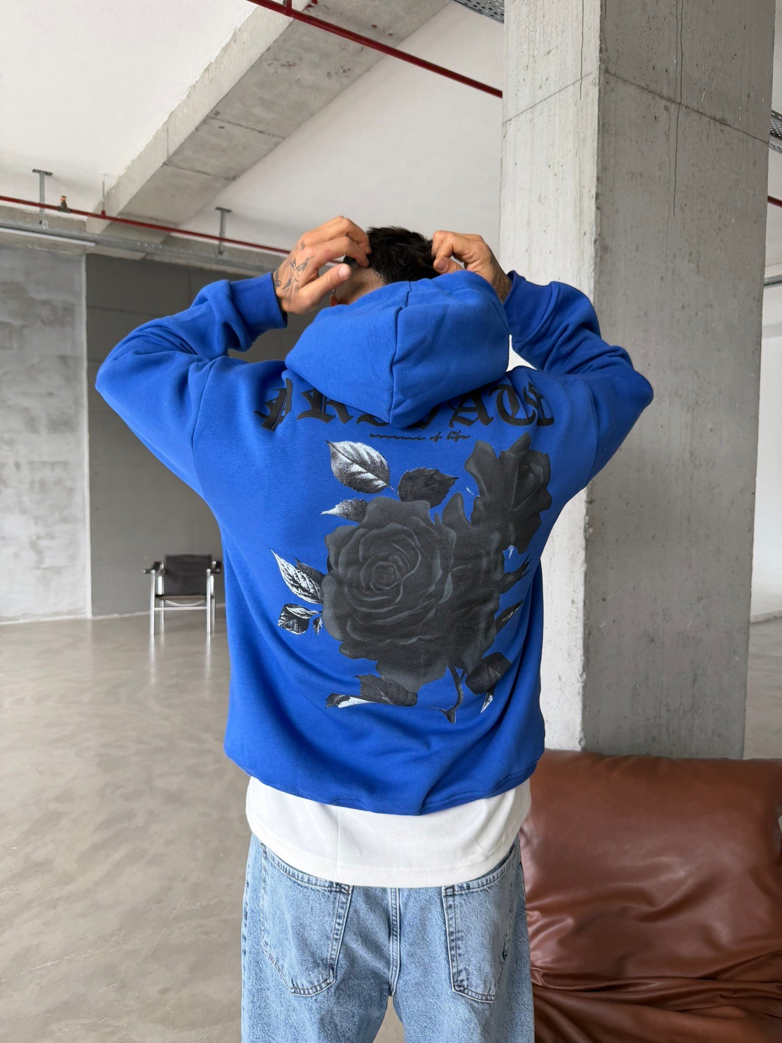 Premium Kabartma Baskı Sweat - Mavi