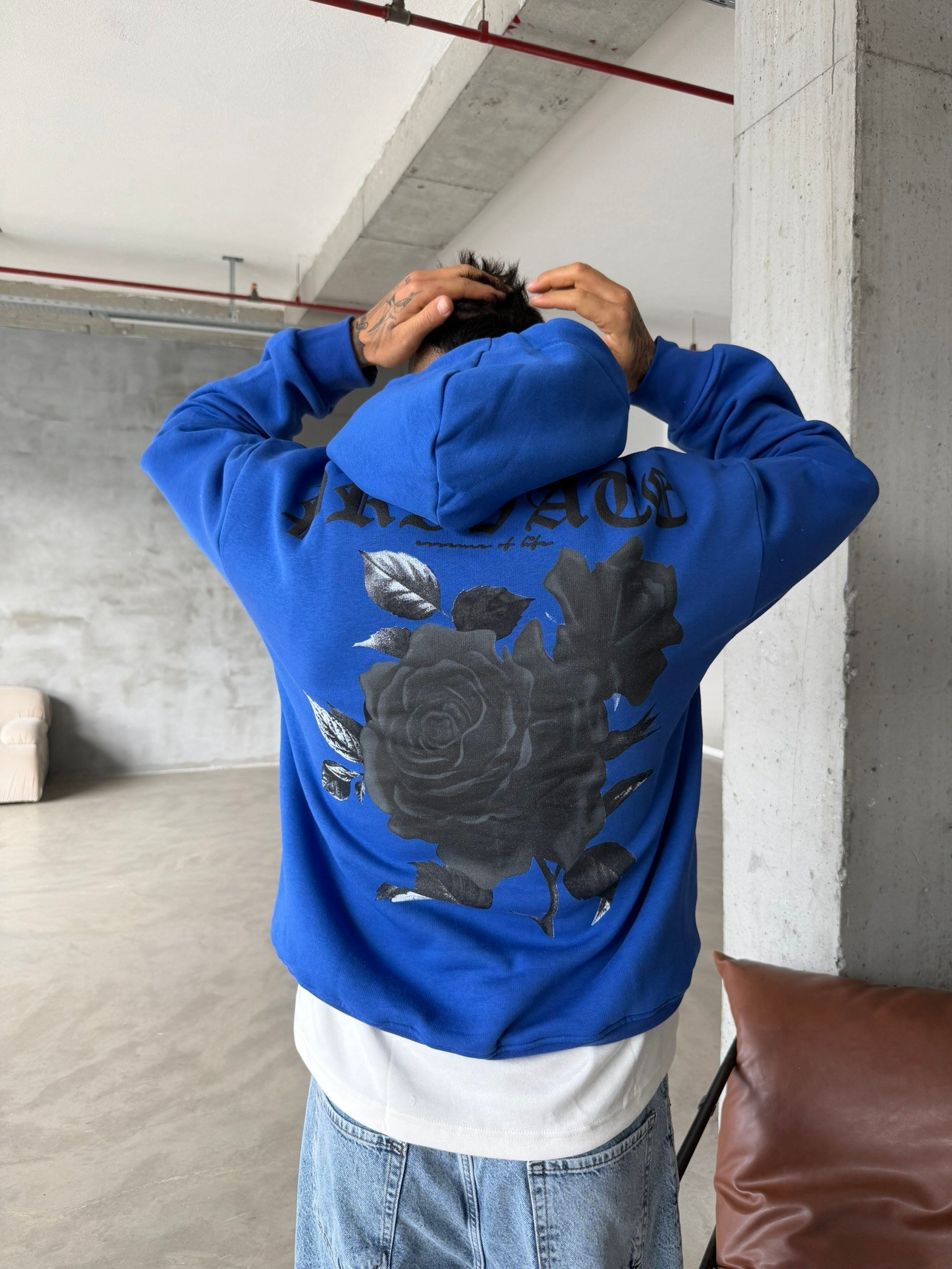 Premium Kabartma Baskı Sweat - Mavi