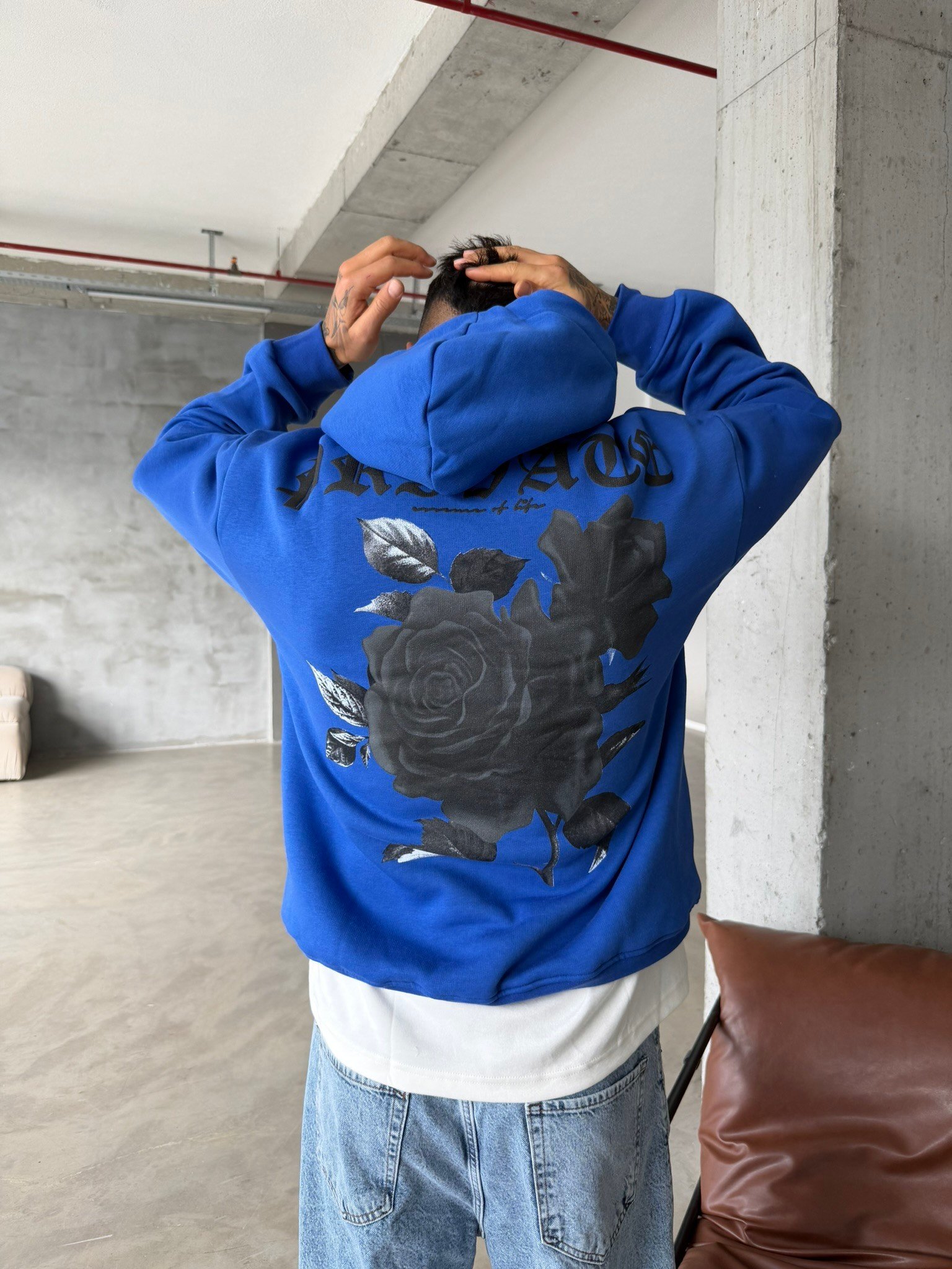 Premium Kabartma Baskı Sweat - Mavi