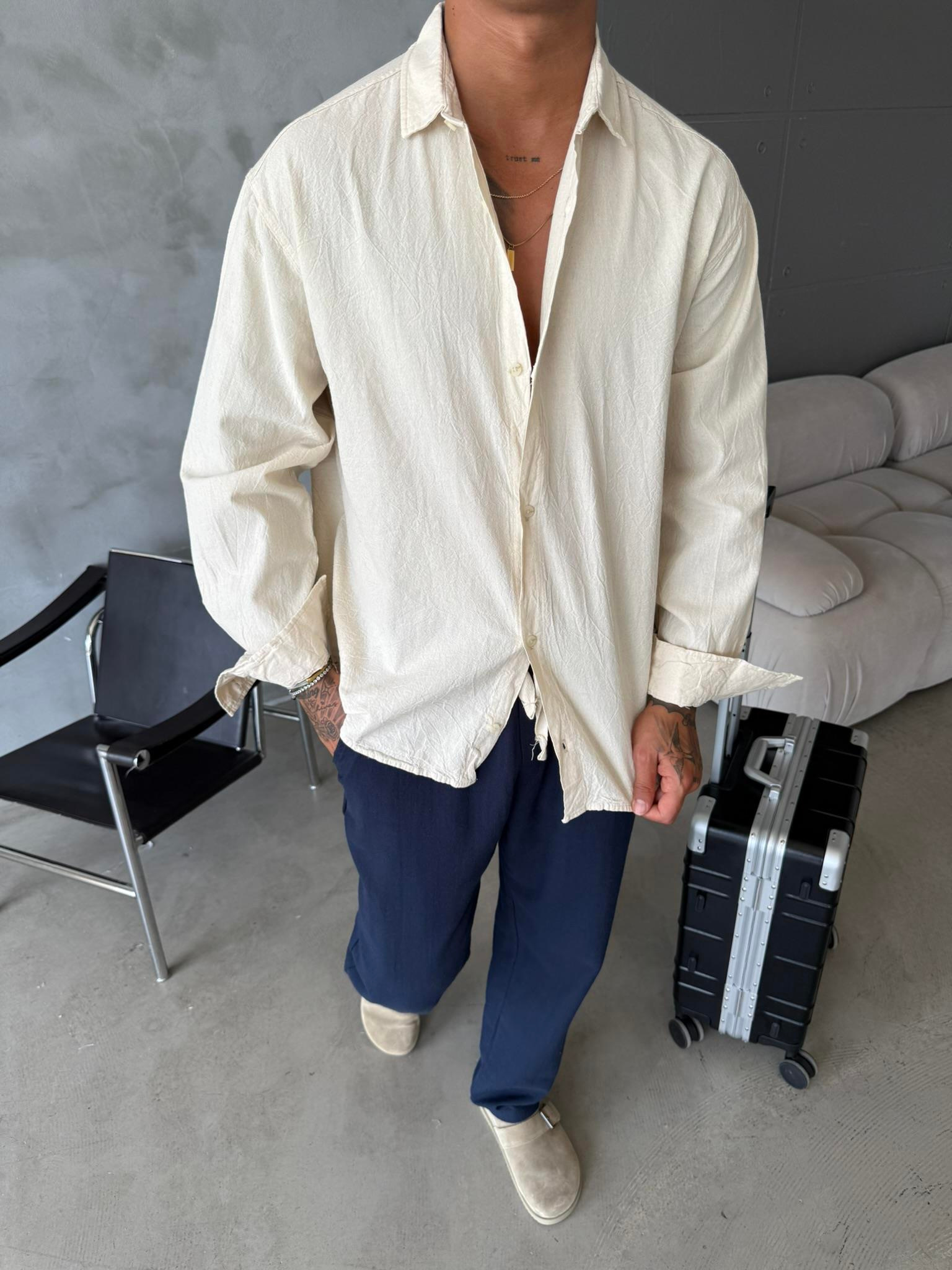 Premium Keten Gömlek Basic - Bej