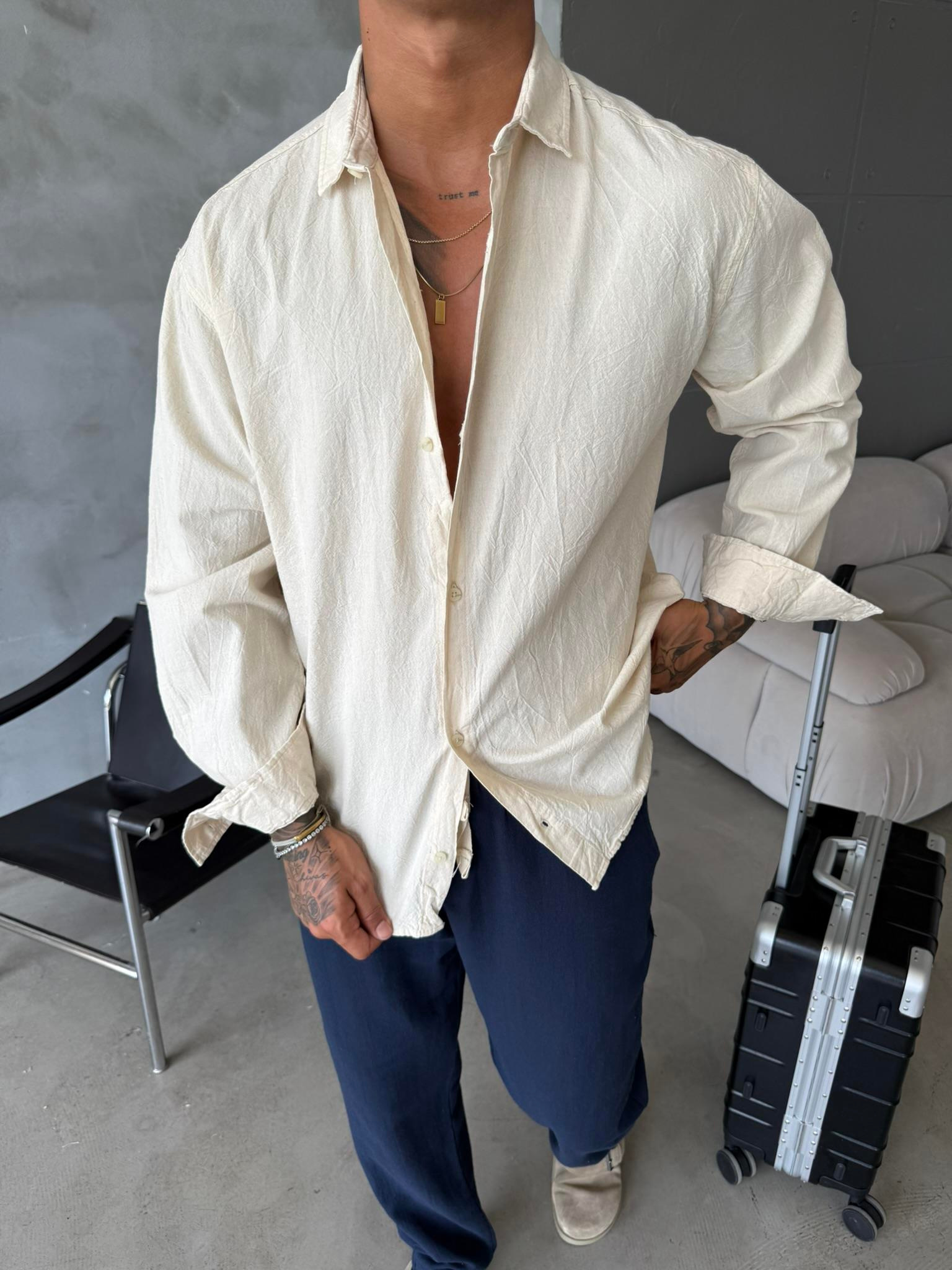 Premium Keten Gömlek Basic - Bej