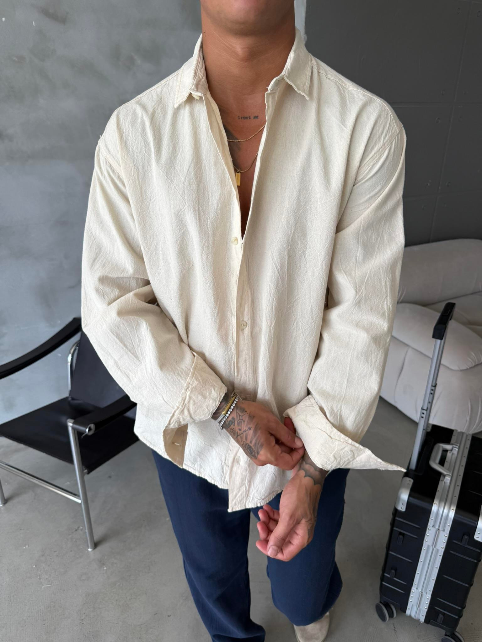 Premium Keten Gömlek Basic - Bej