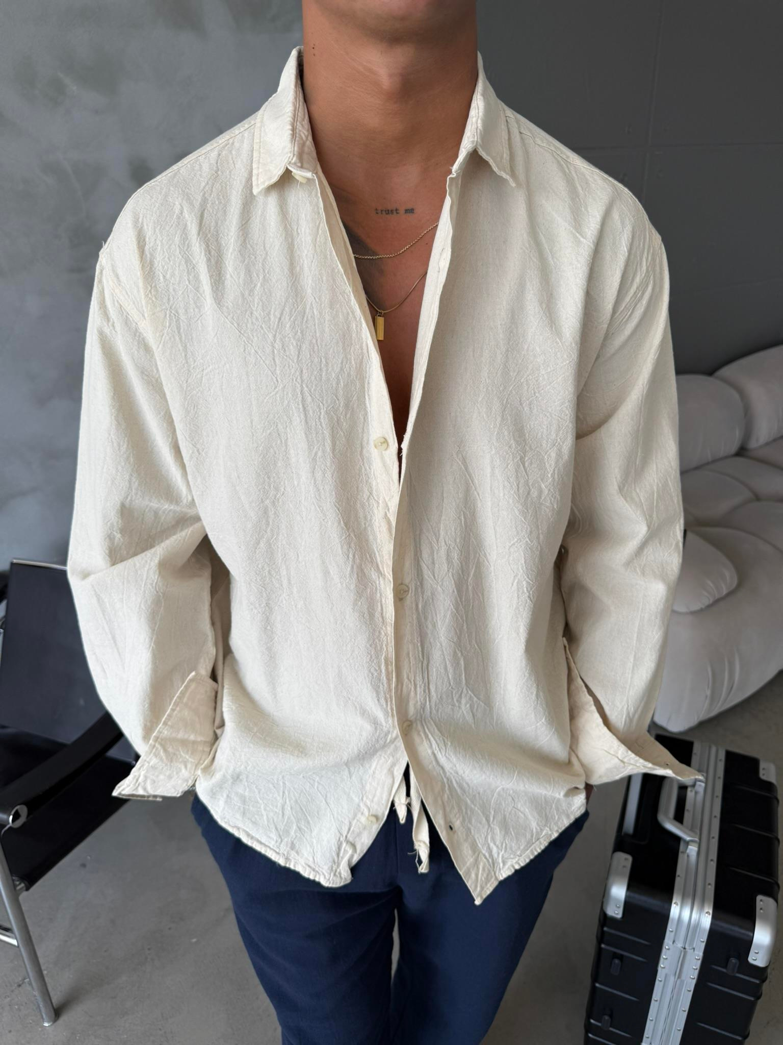 Premium Keten Gömlek Basic - Bej