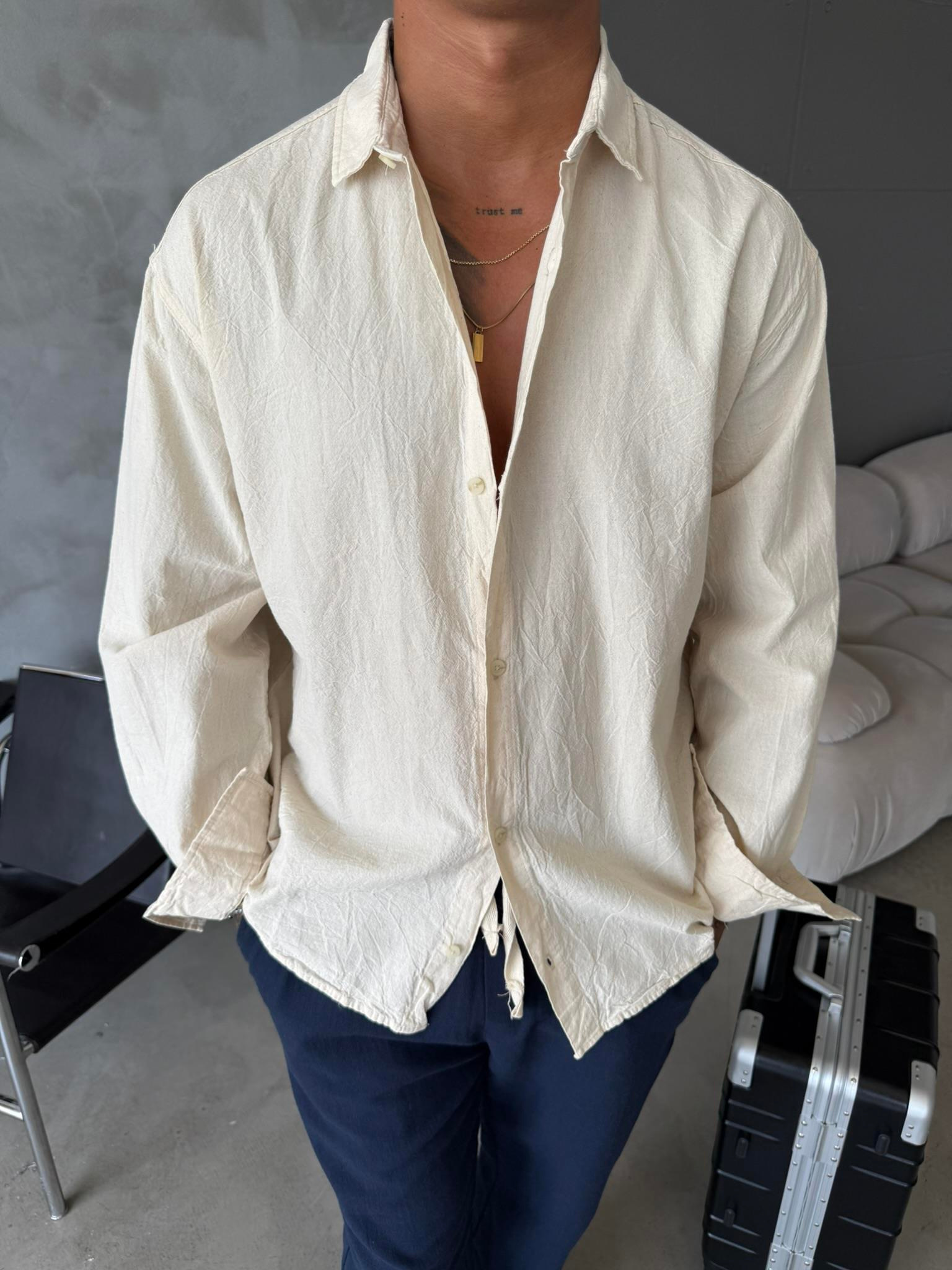 Premium Keten Gömlek Basic - Bej