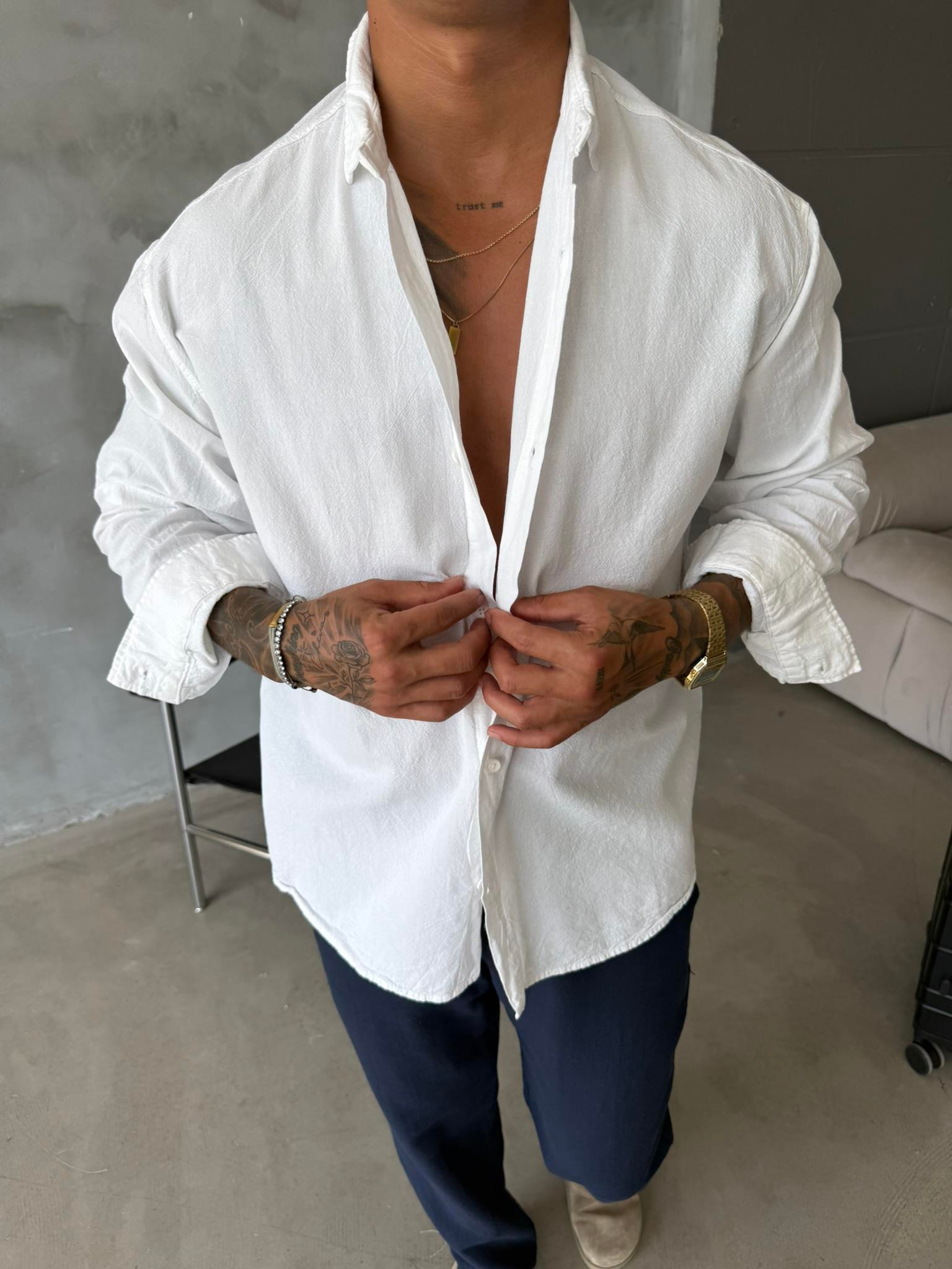 Premium Keten Gömlek Basic - Beyaz