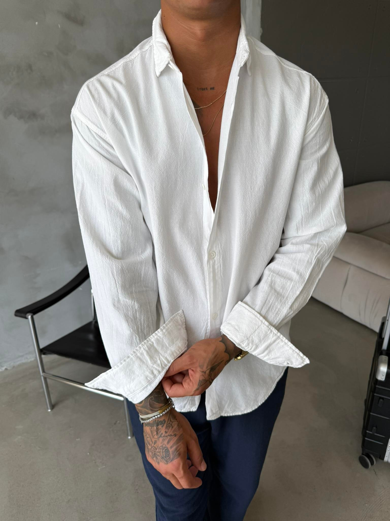 Premium Keten Gömlek Basic - Beyaz