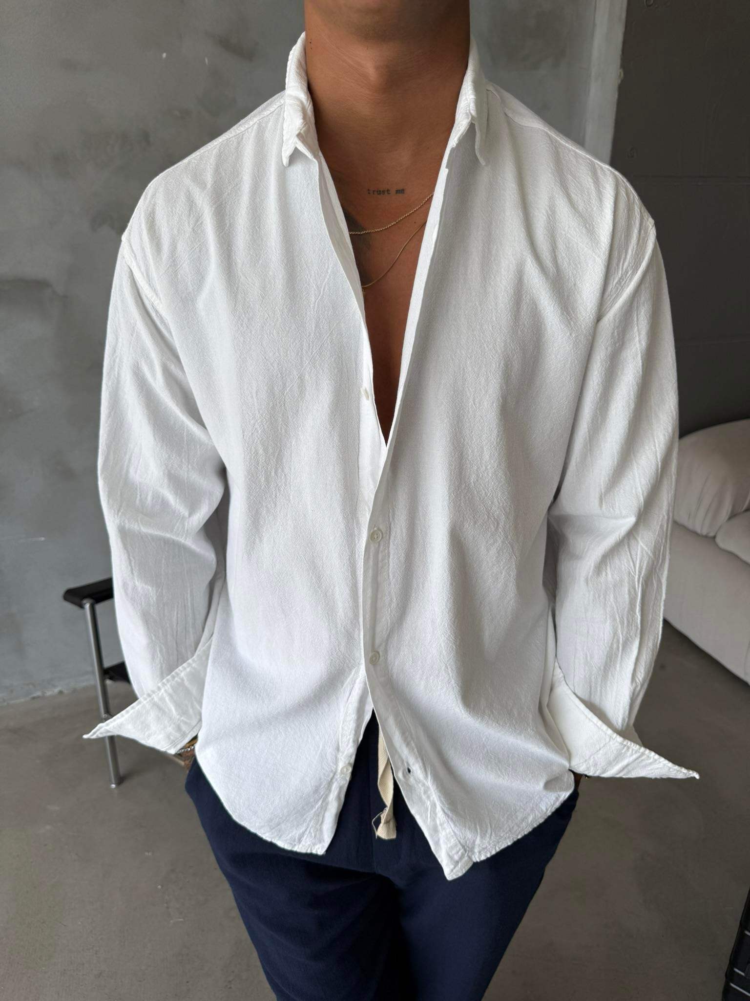 Premium Keten Gömlek Basic - Beyaz