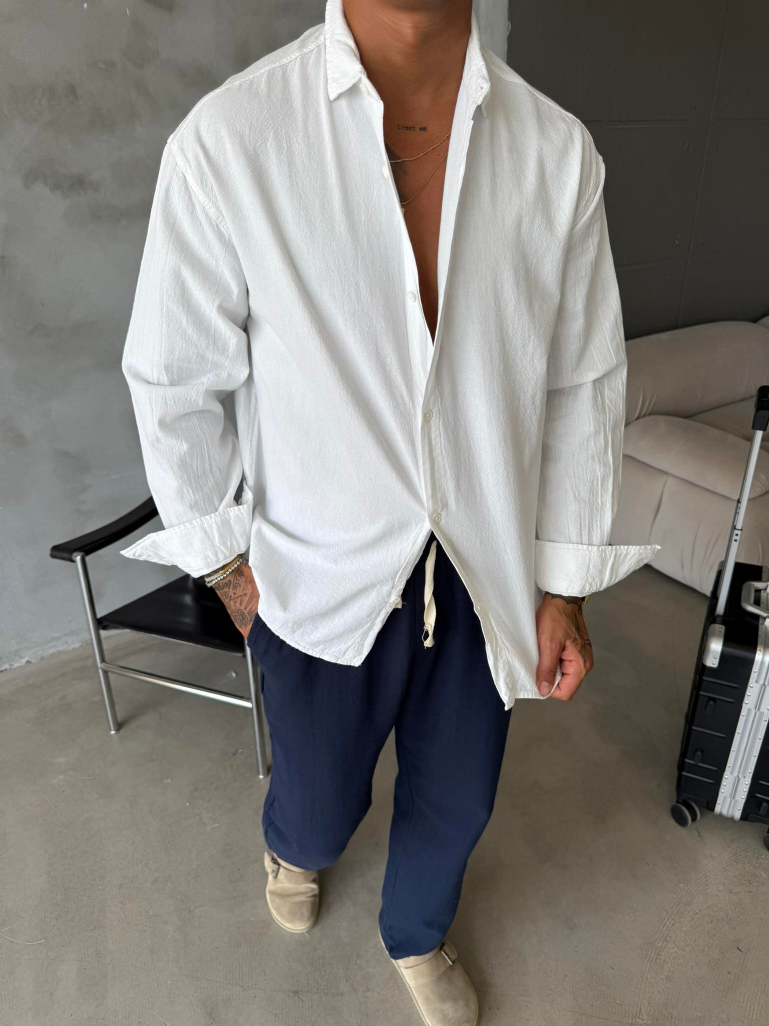 Premium Keten Gömlek Basic - Beyaz