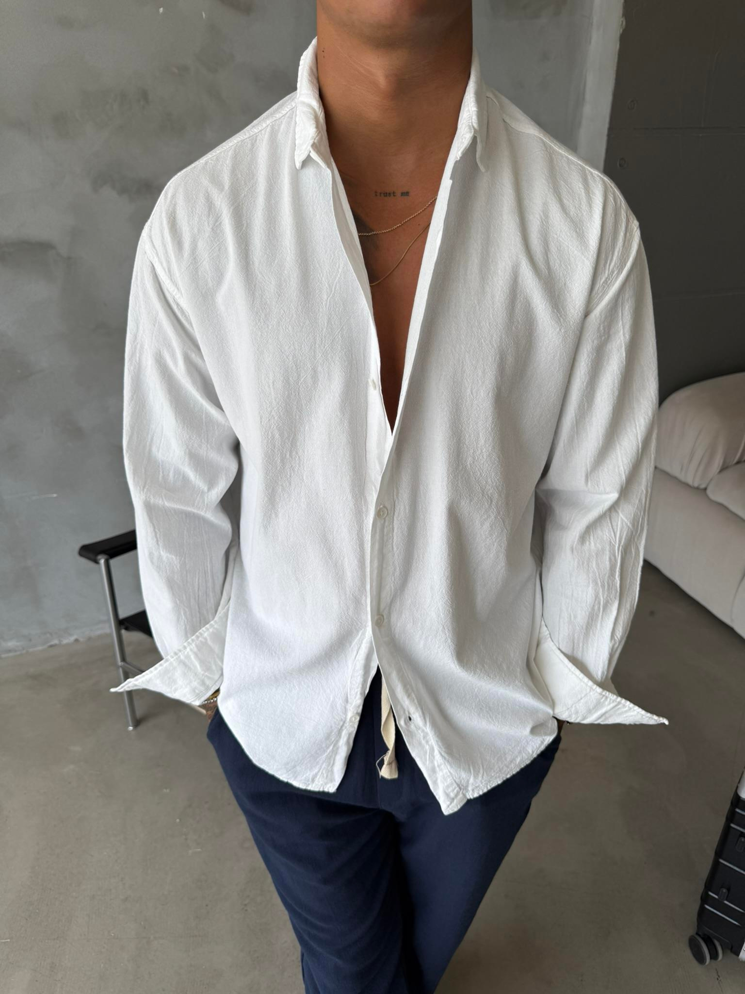 Premium Keten Gömlek Basic - Beyaz