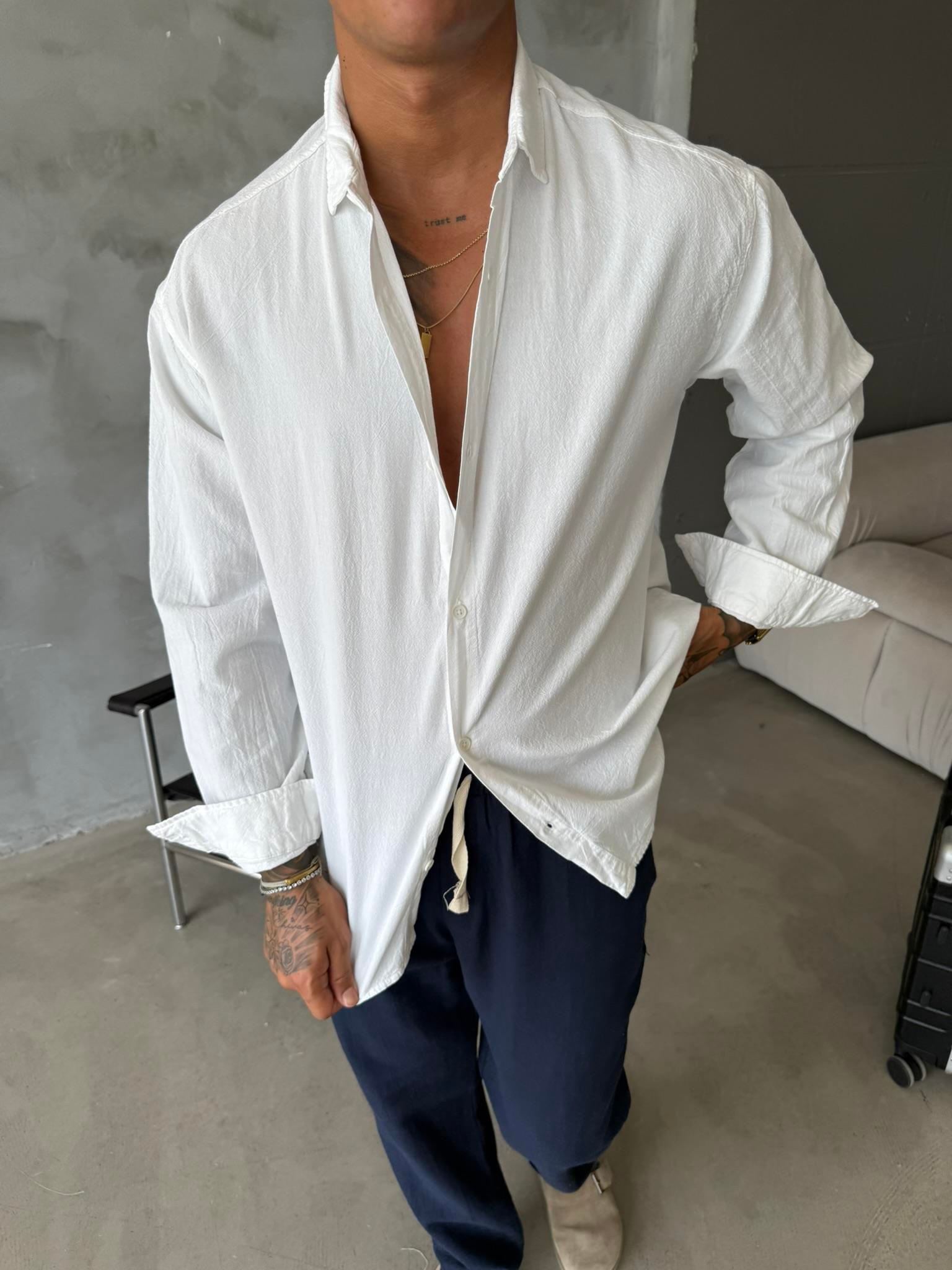 Premium Keten Gömlek Basic - Beyaz