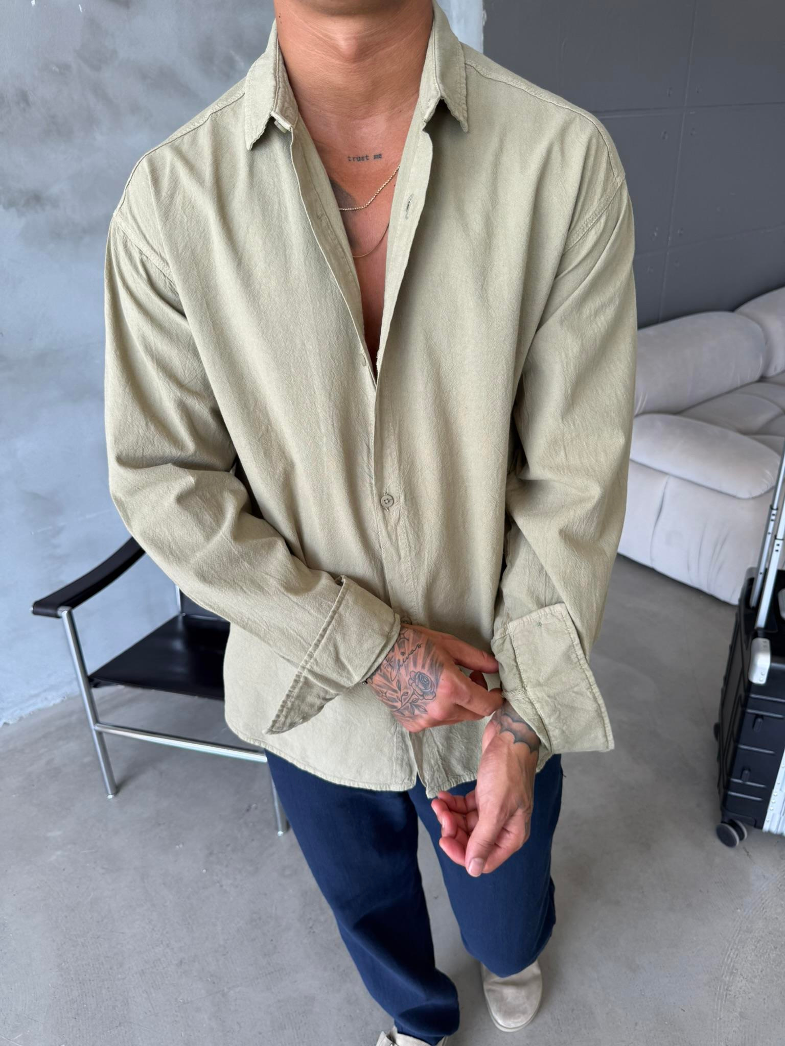 Premium Keten Gömlek Basic - Haki