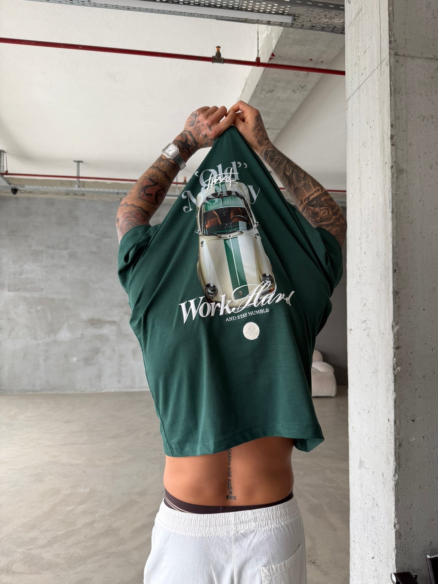 Premium Old Money Work Hard Nakışlı T-Shirt - Yeşil