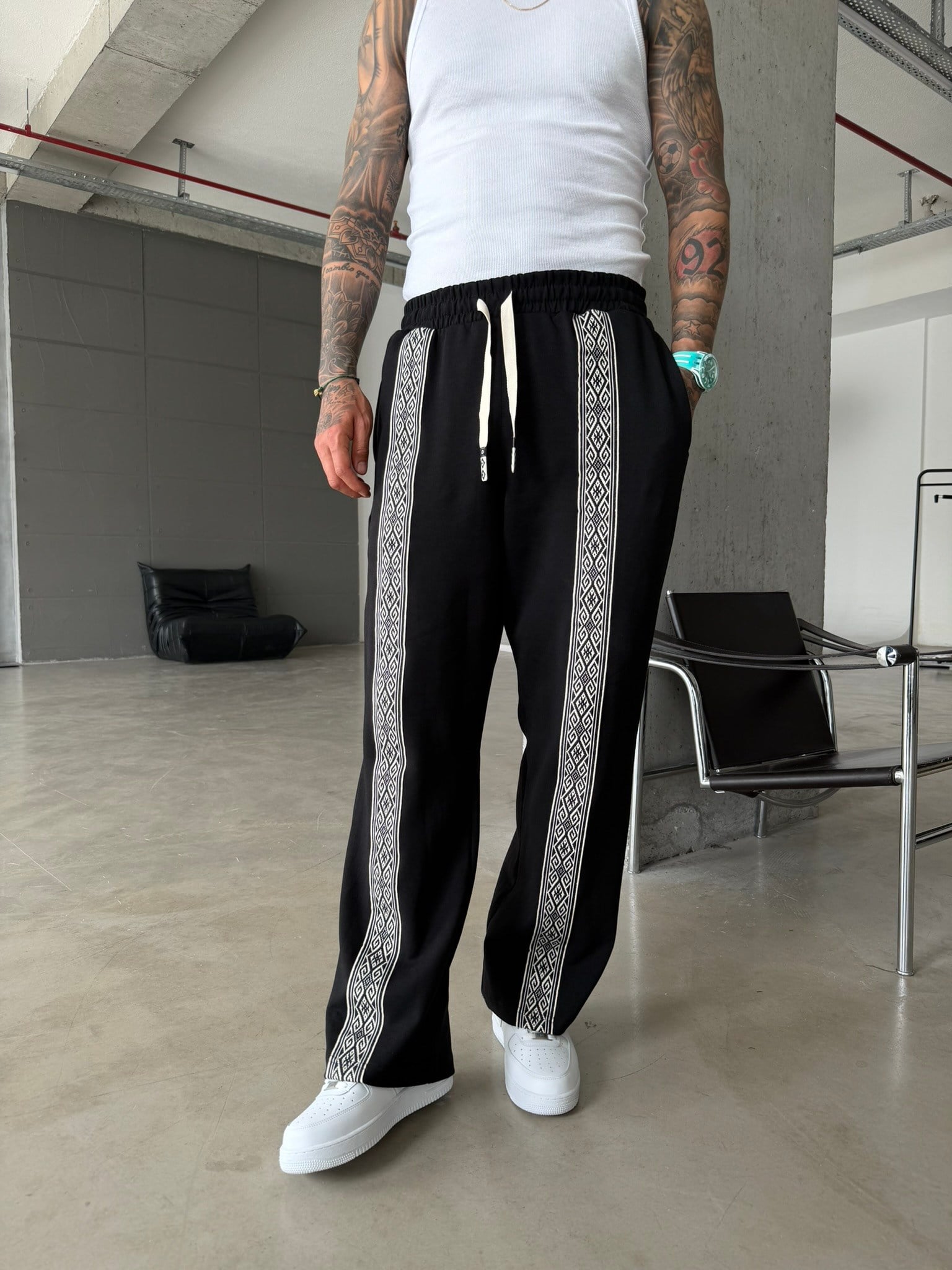 Premium Ön Şerit Detaylı Baggy Eşofman - Siyah