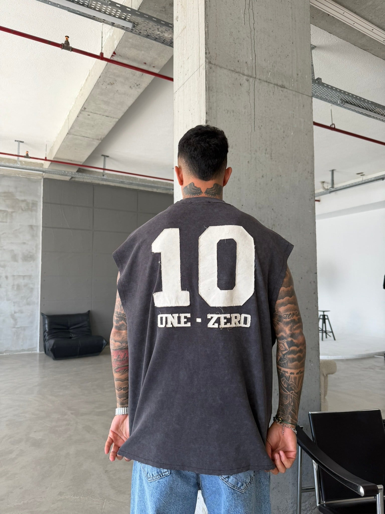 Premium One - Zero Nakışlı Sıfır Kol T-Shirt - Kahve