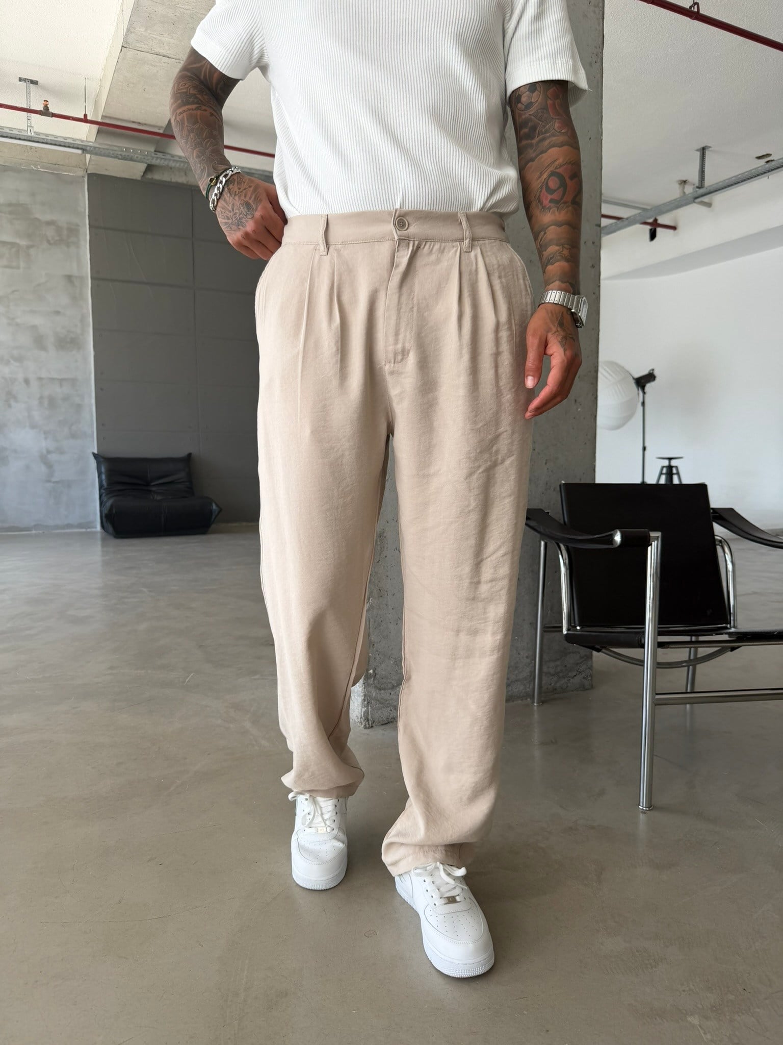 Premium Pileli Modal Kumaş Pantolon - Bej