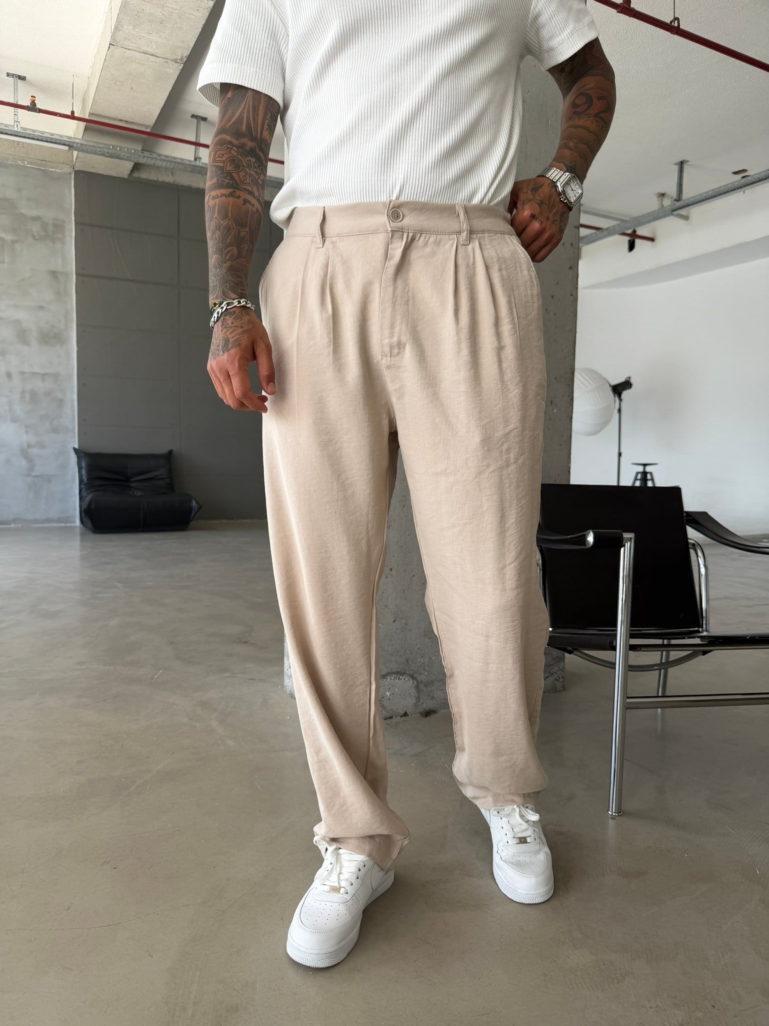 Premium Pileli Modal Kumaş Pantolon - Bej