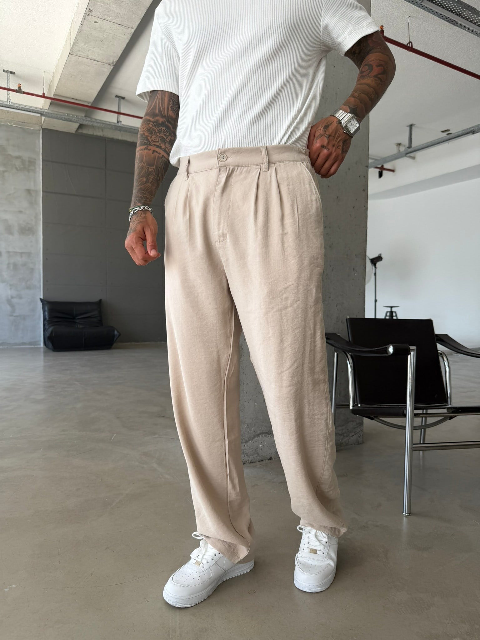 Premium Pileli Modal Kumaş Pantolon - Bej