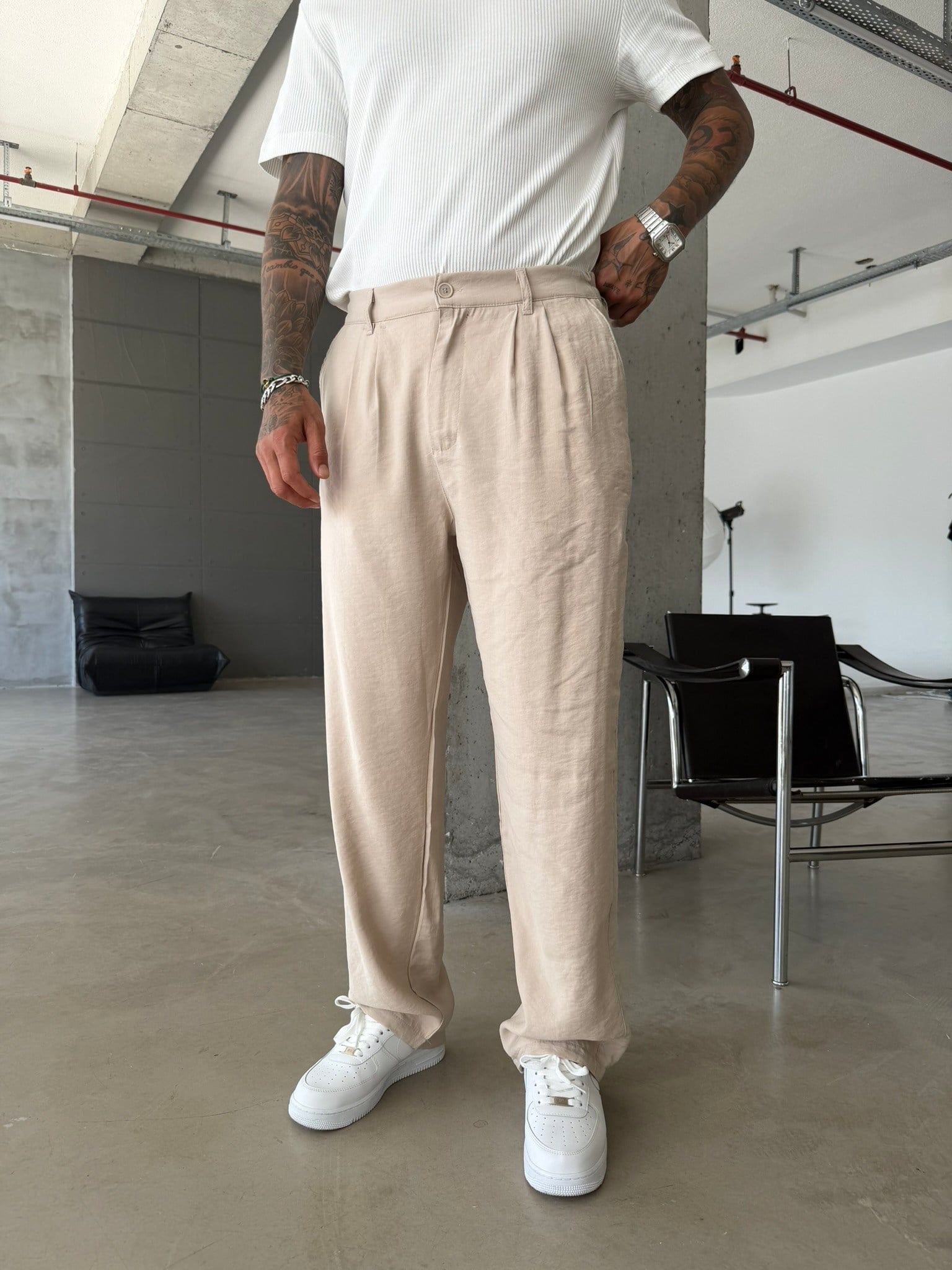 Premium Pileli Modal Kumaş Pantolon - Bej