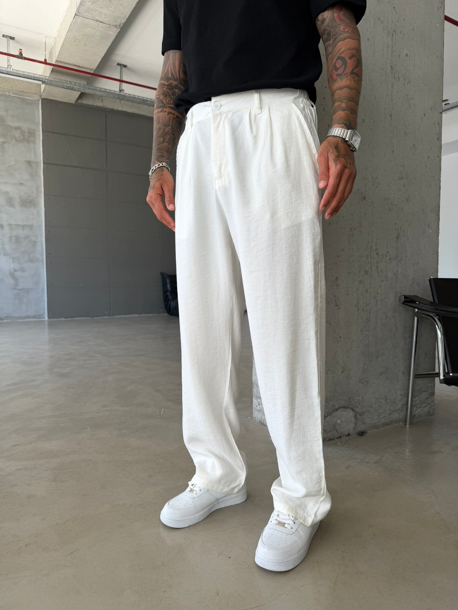 Premium Pileli Modal Kumaş Pantolon - Beyaz