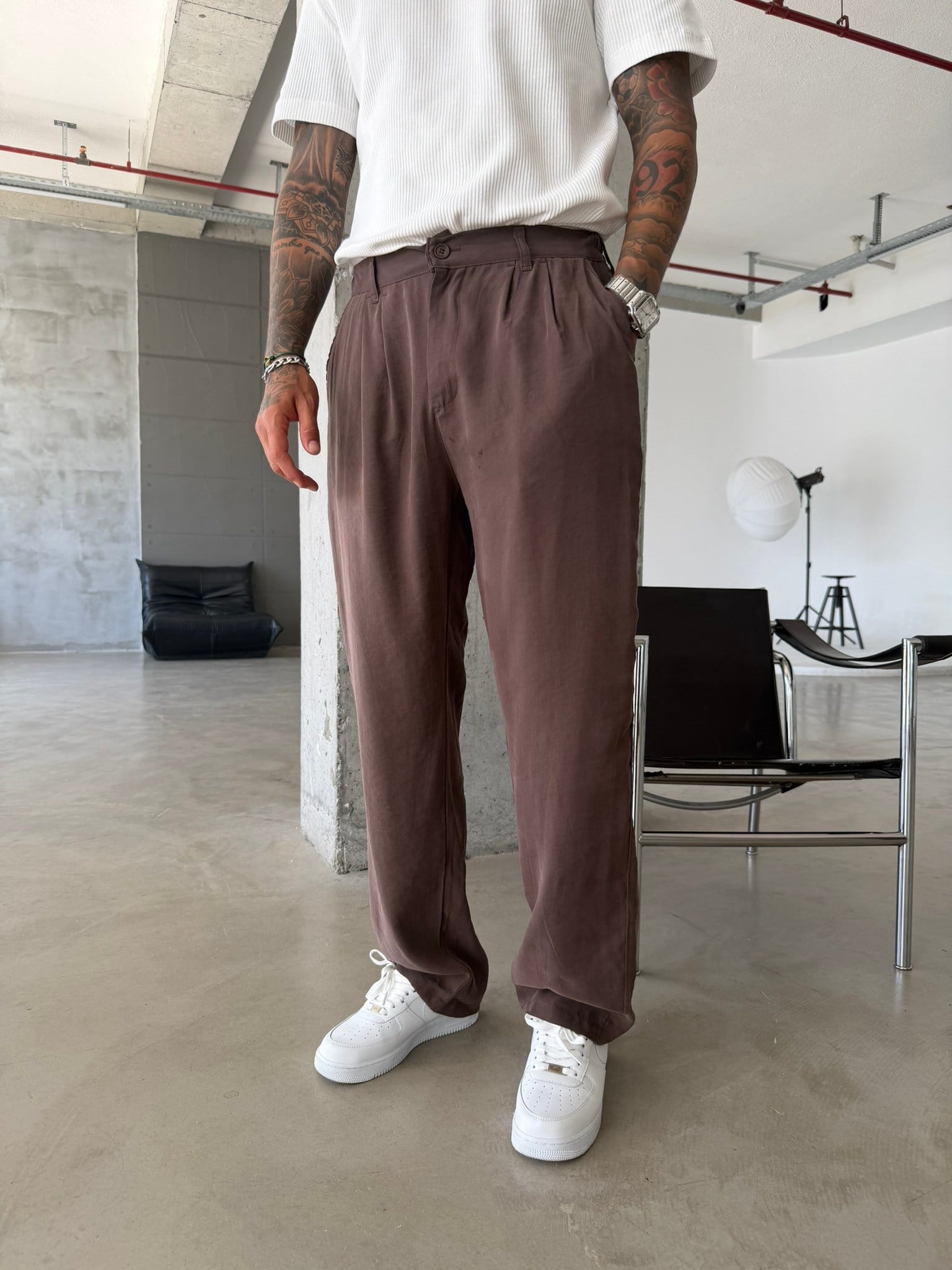 Premium Pileli Modal Kumaş Pantolon - Kahve