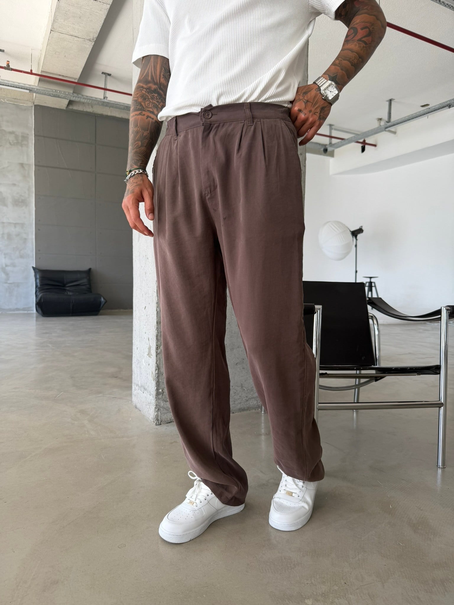 Premium Pileli Modal Kumaş Pantolon - Kahve