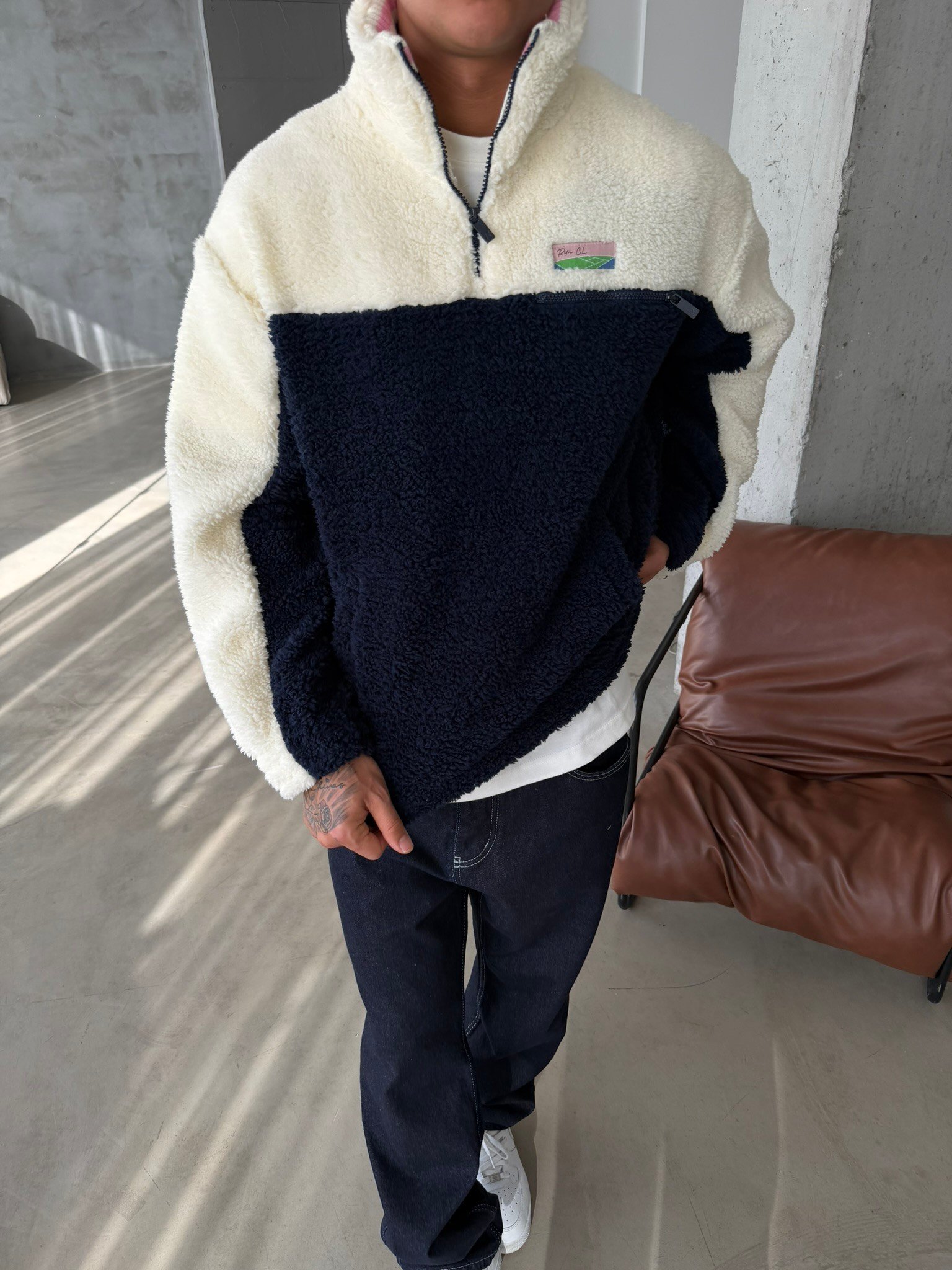 Premium Retro Peluş  Zip Sweat - Lacivert