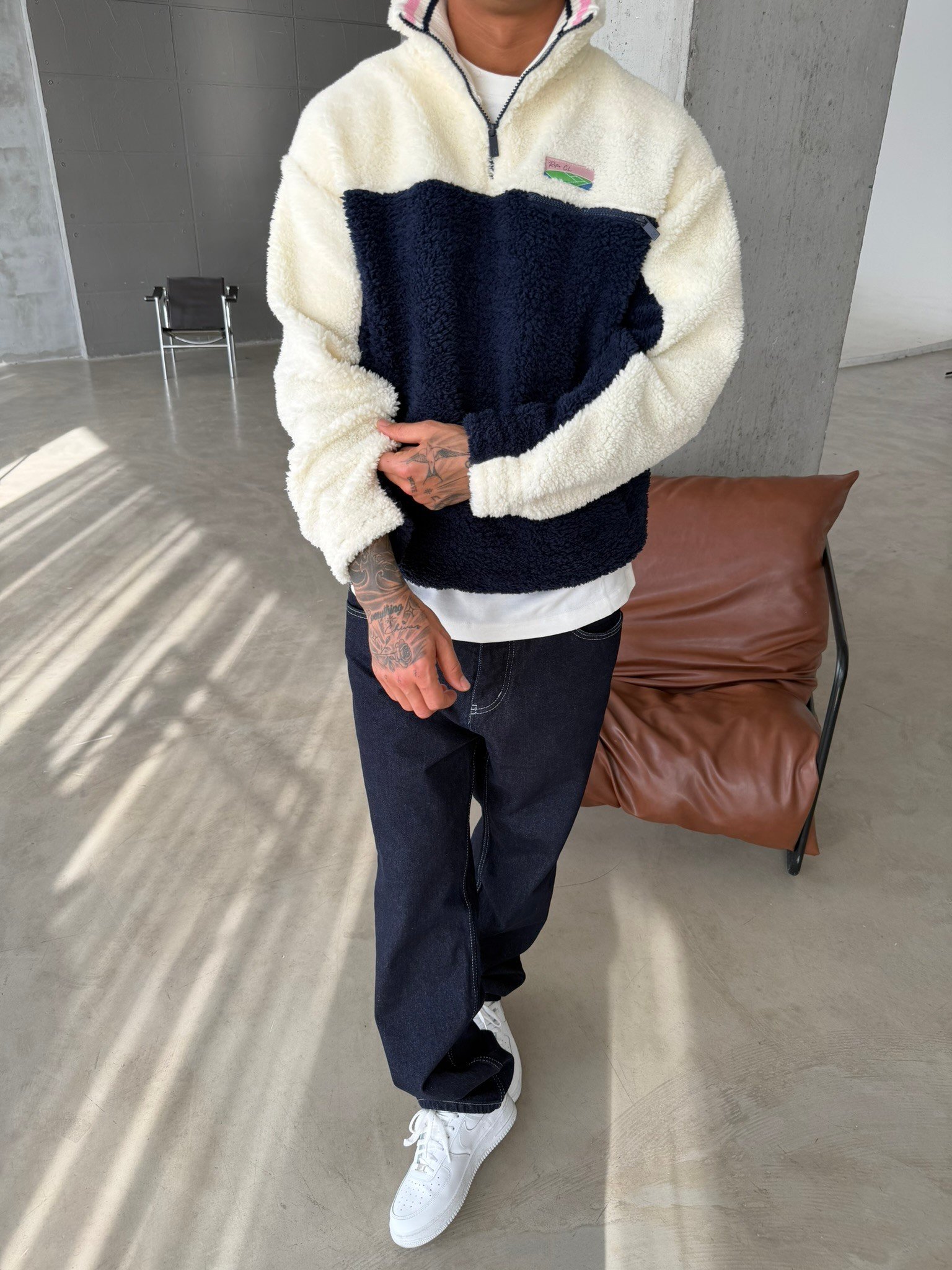 Premium Retro Peluş  Zip Sweat - Lacivert