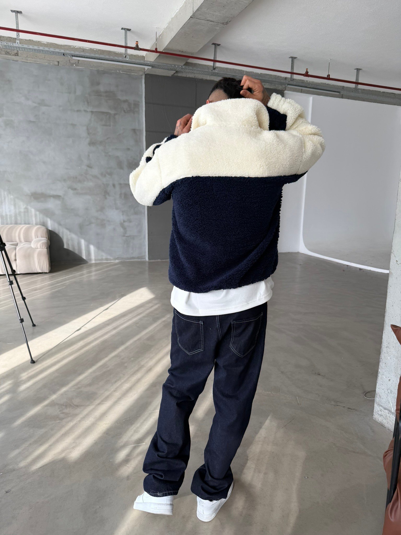 Premium Retro Peluş  Zip Sweat - Lacivert