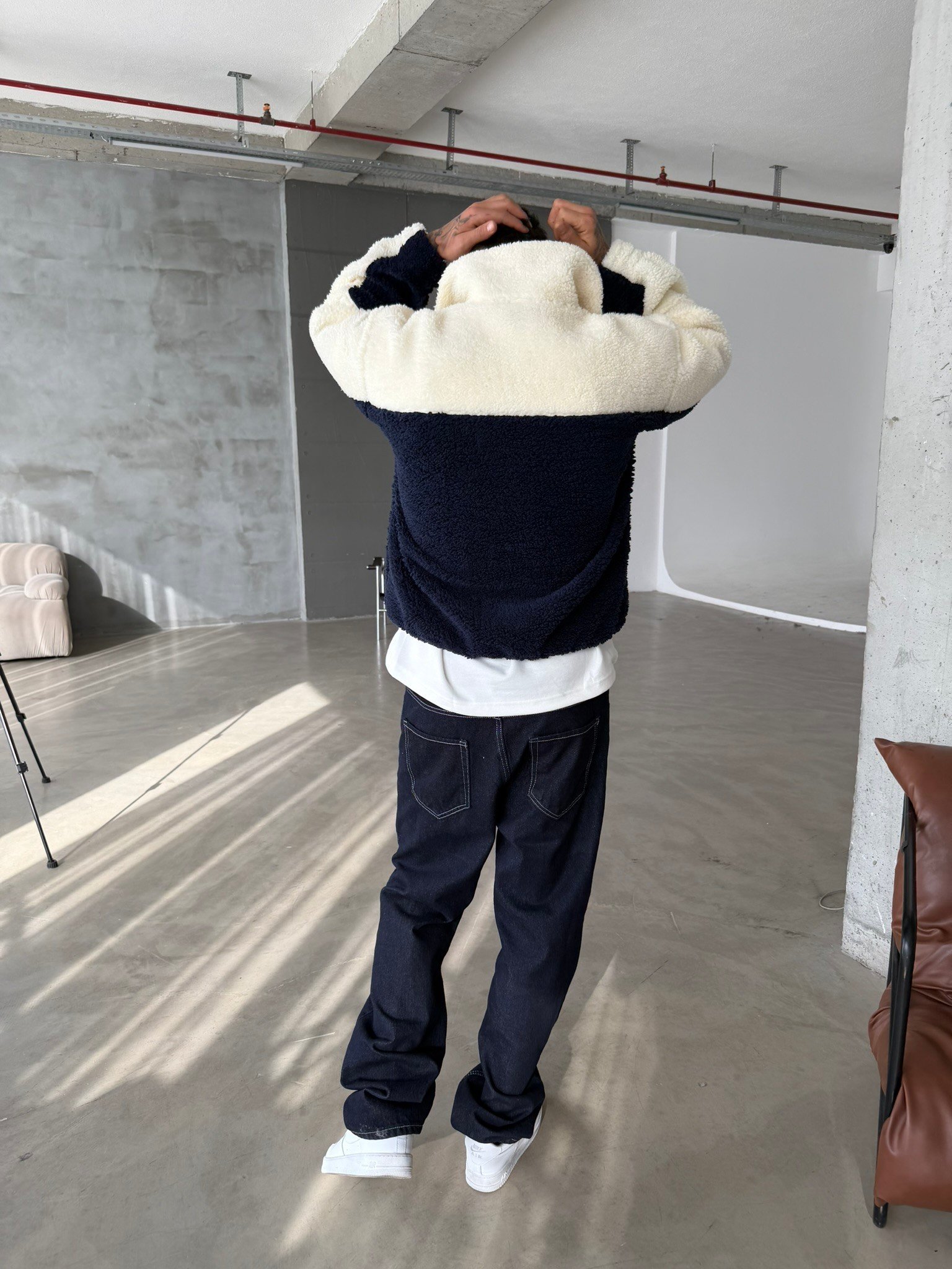 Premium Retro Peluş  Zip Sweat - Lacivert