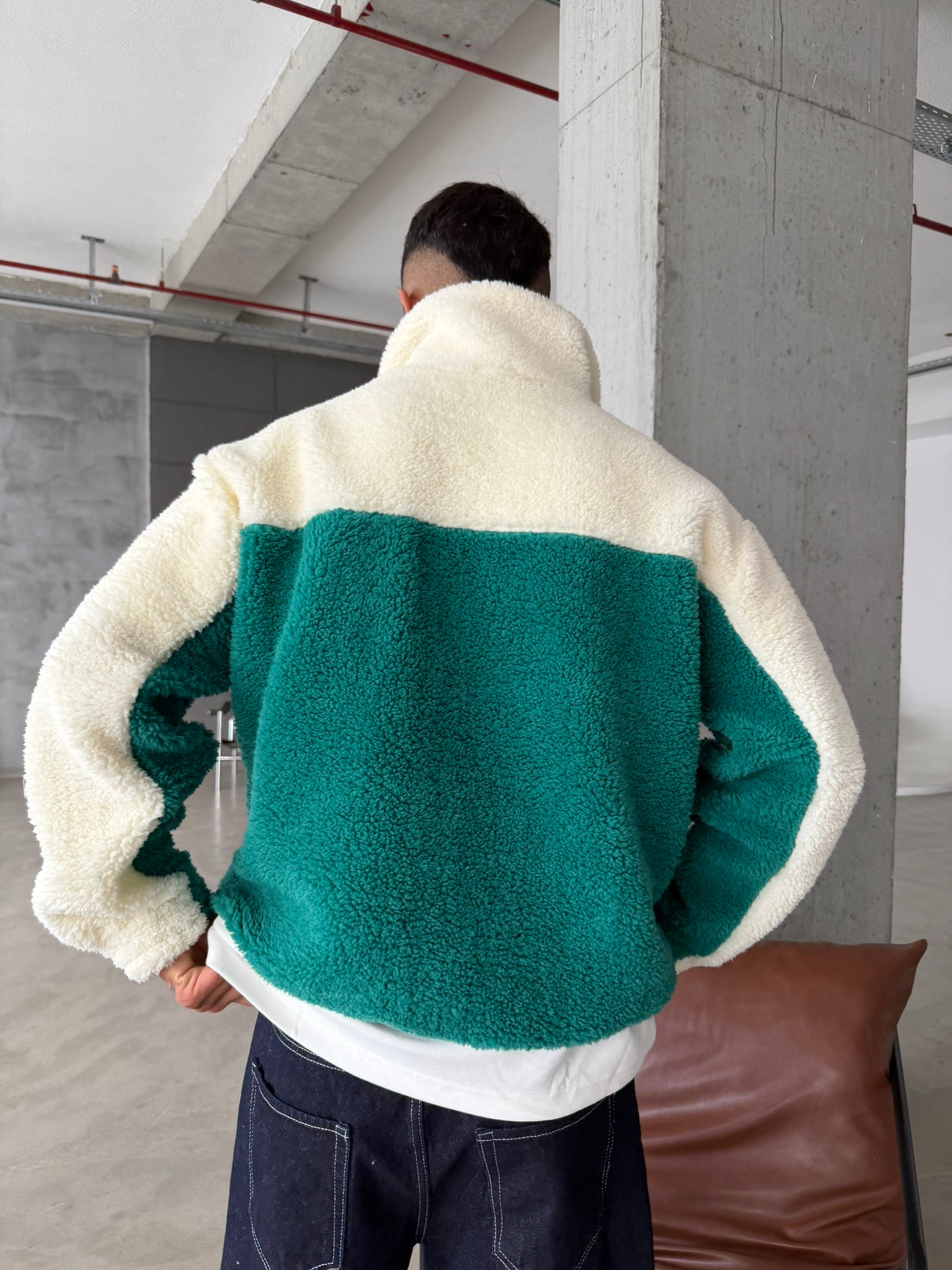 Premium Retro Peluş  Zip Sweat - Yeşil