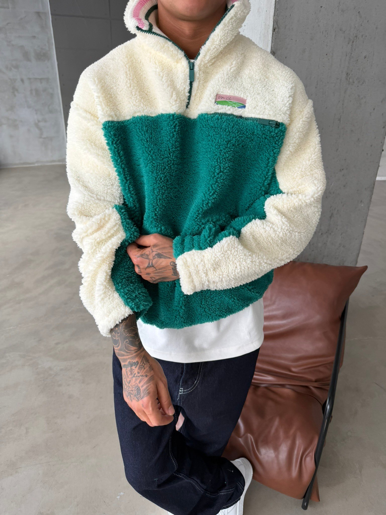 Premium Retro Peluş  Zip Sweat - Yeşil