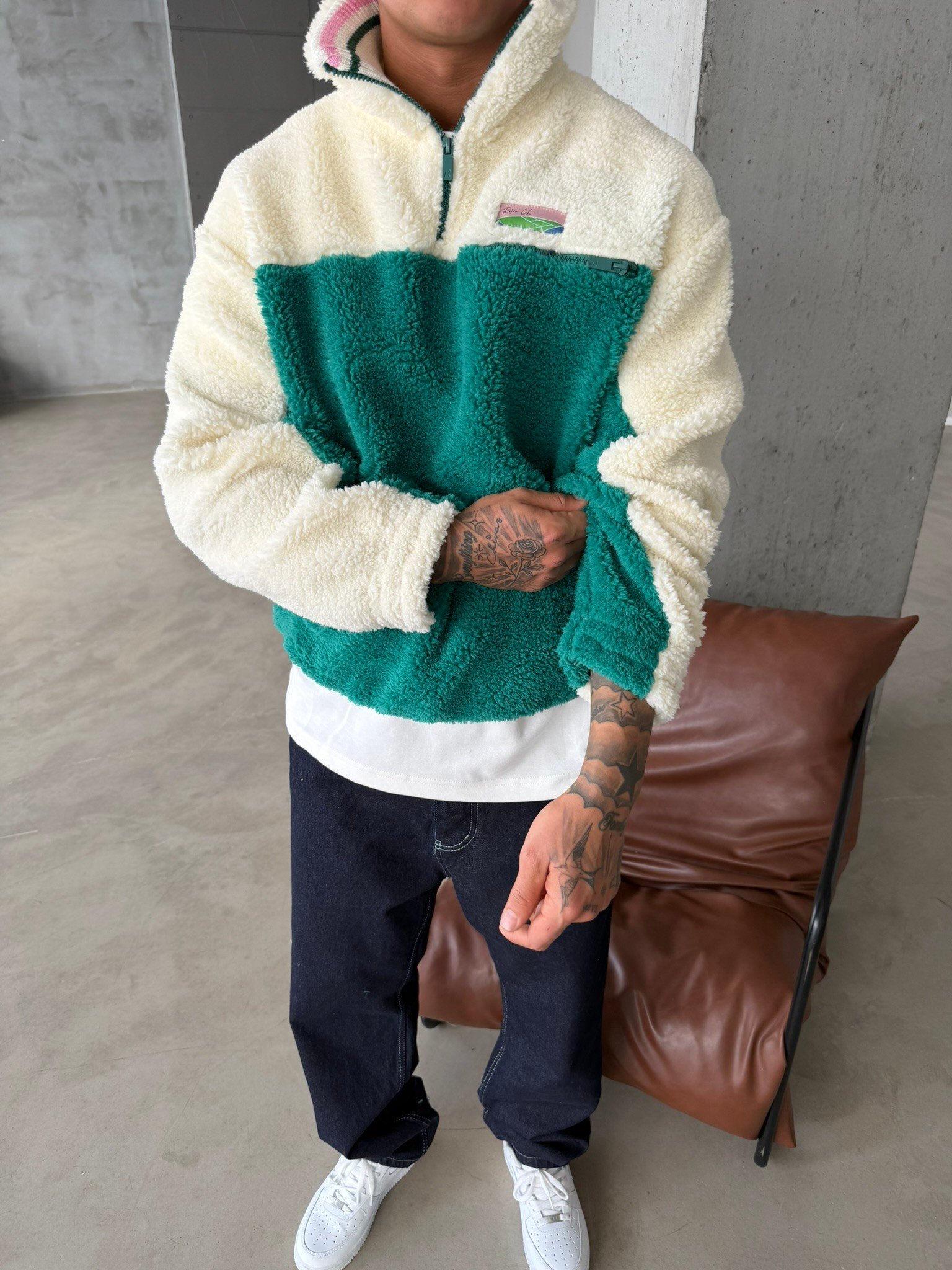 Premium Retro Peluş  Zip Sweat - Yeşil