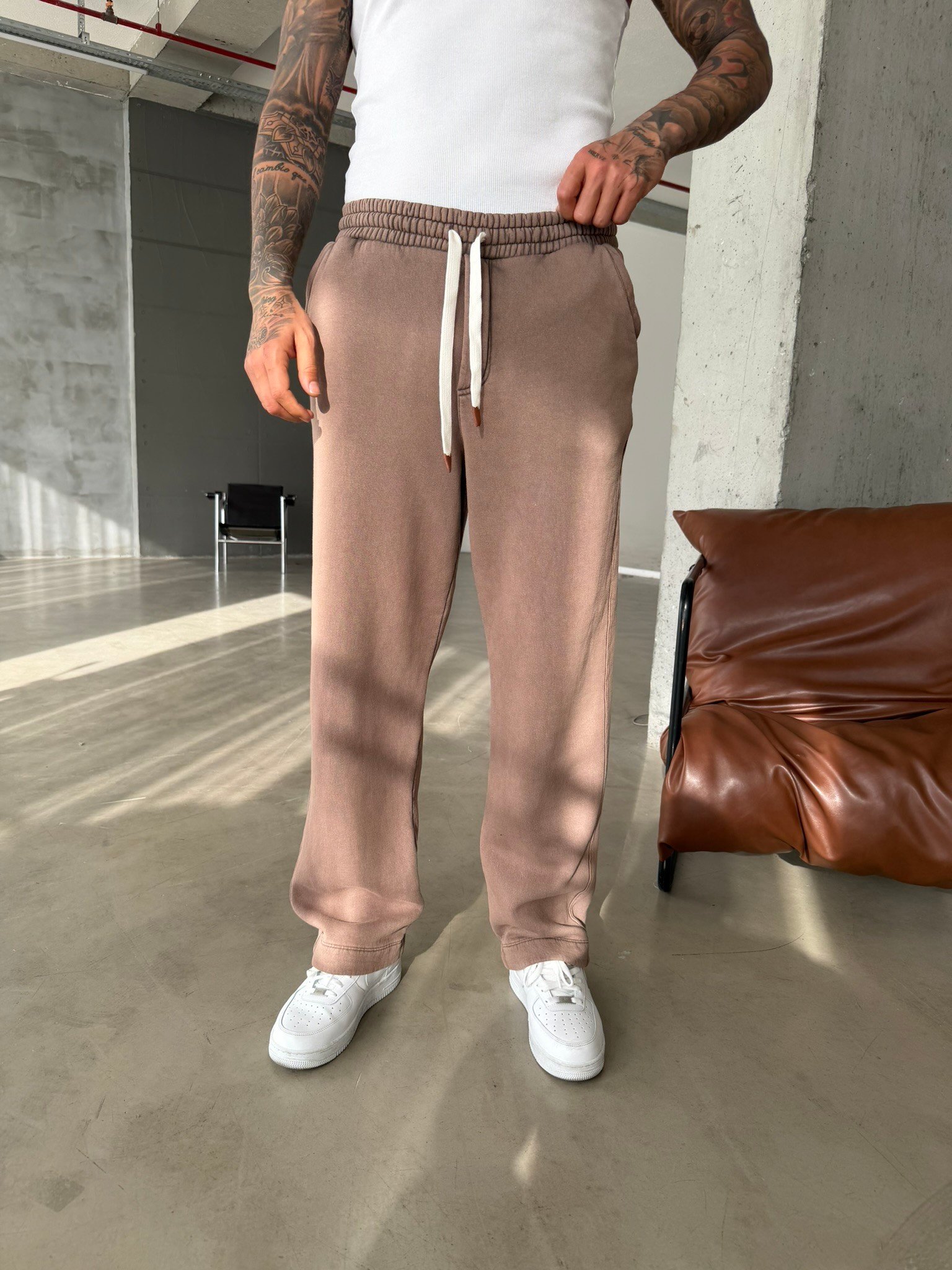 Premium Retro Yıkamalı Baggy Eşofman - Kahve