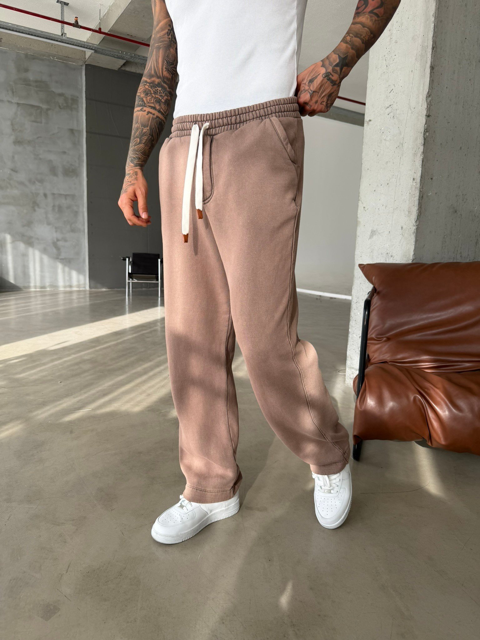 Premium Retro Yıkamalı Baggy Eşofman - Kahve