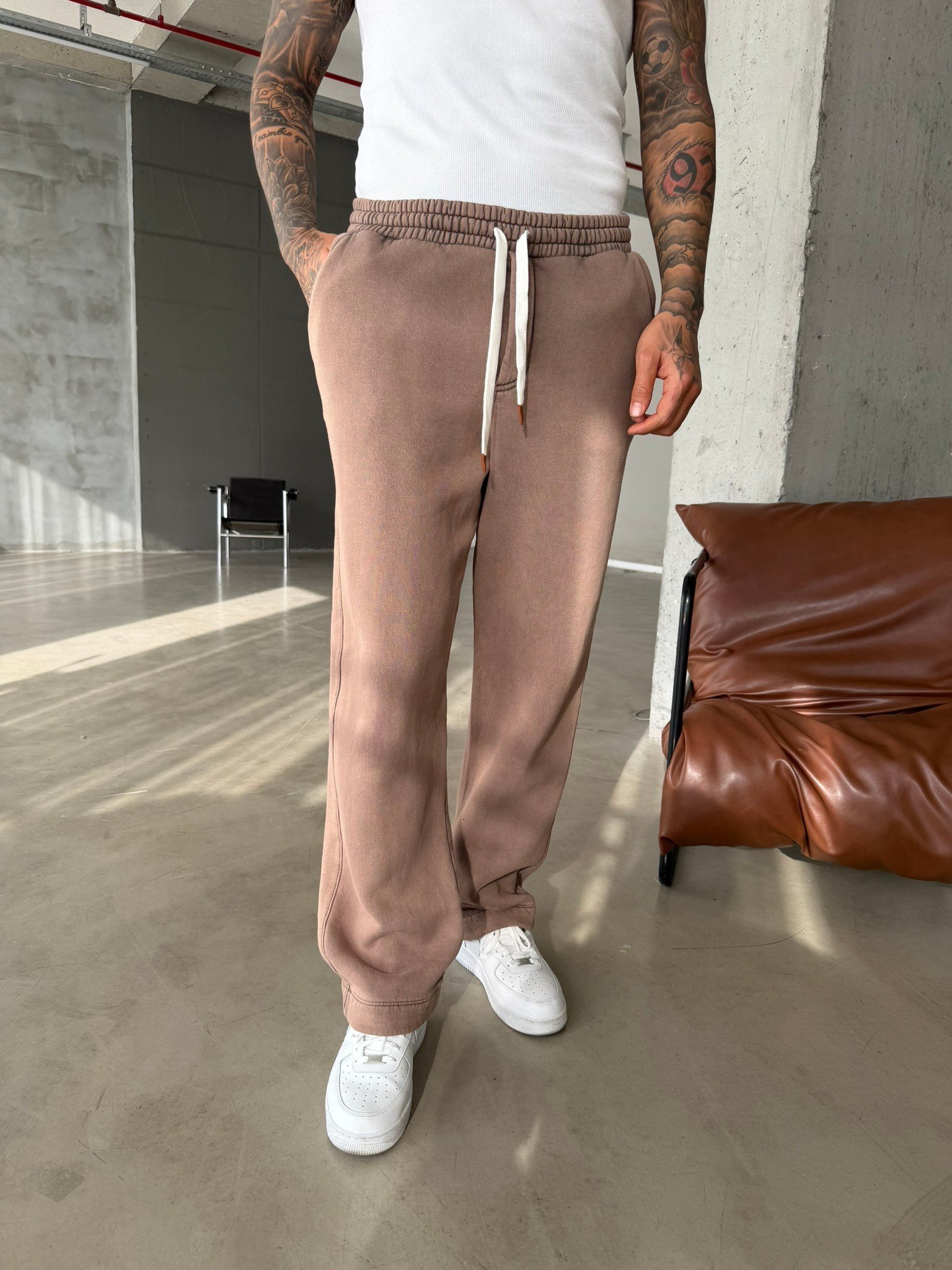 Premium Retro Yıkamalı Baggy Eşofman - Kahve